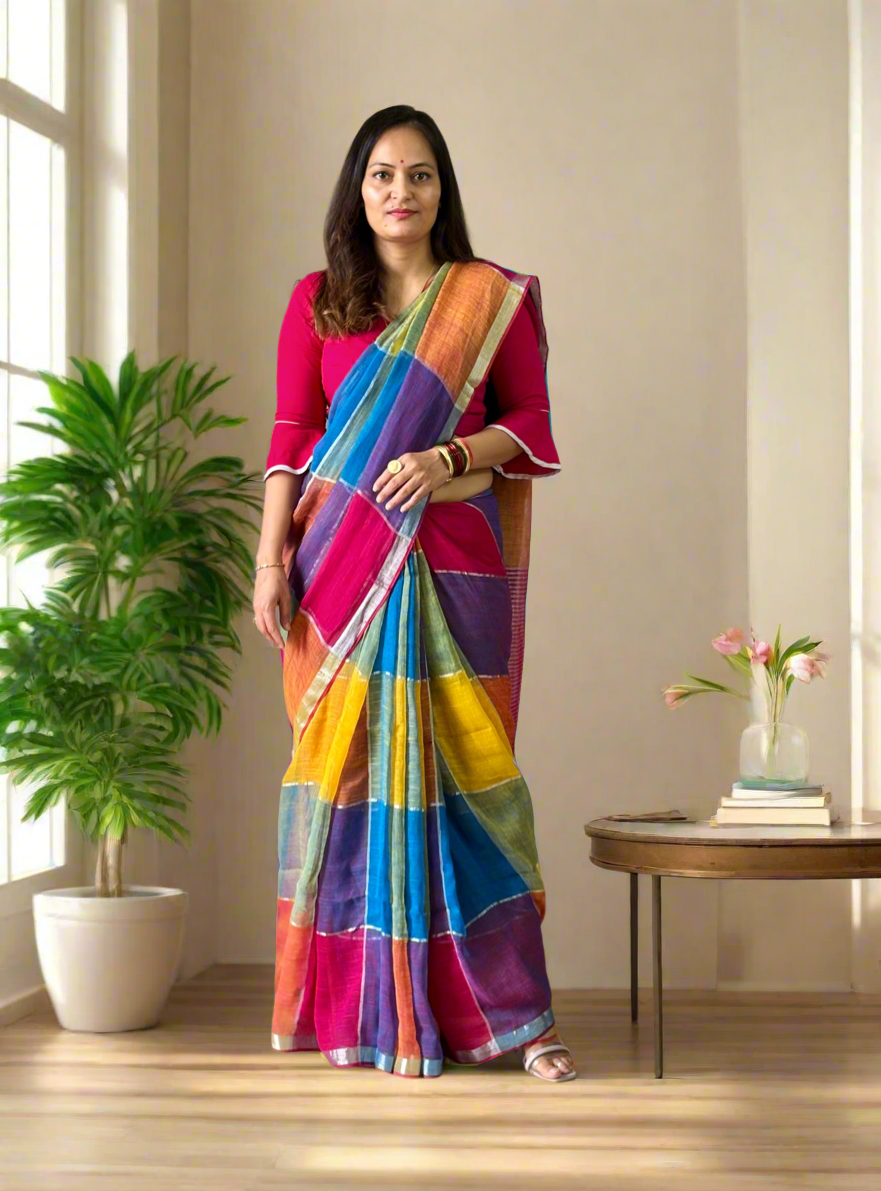 Pure Linen By Linen handloom Saree (handloom marked)