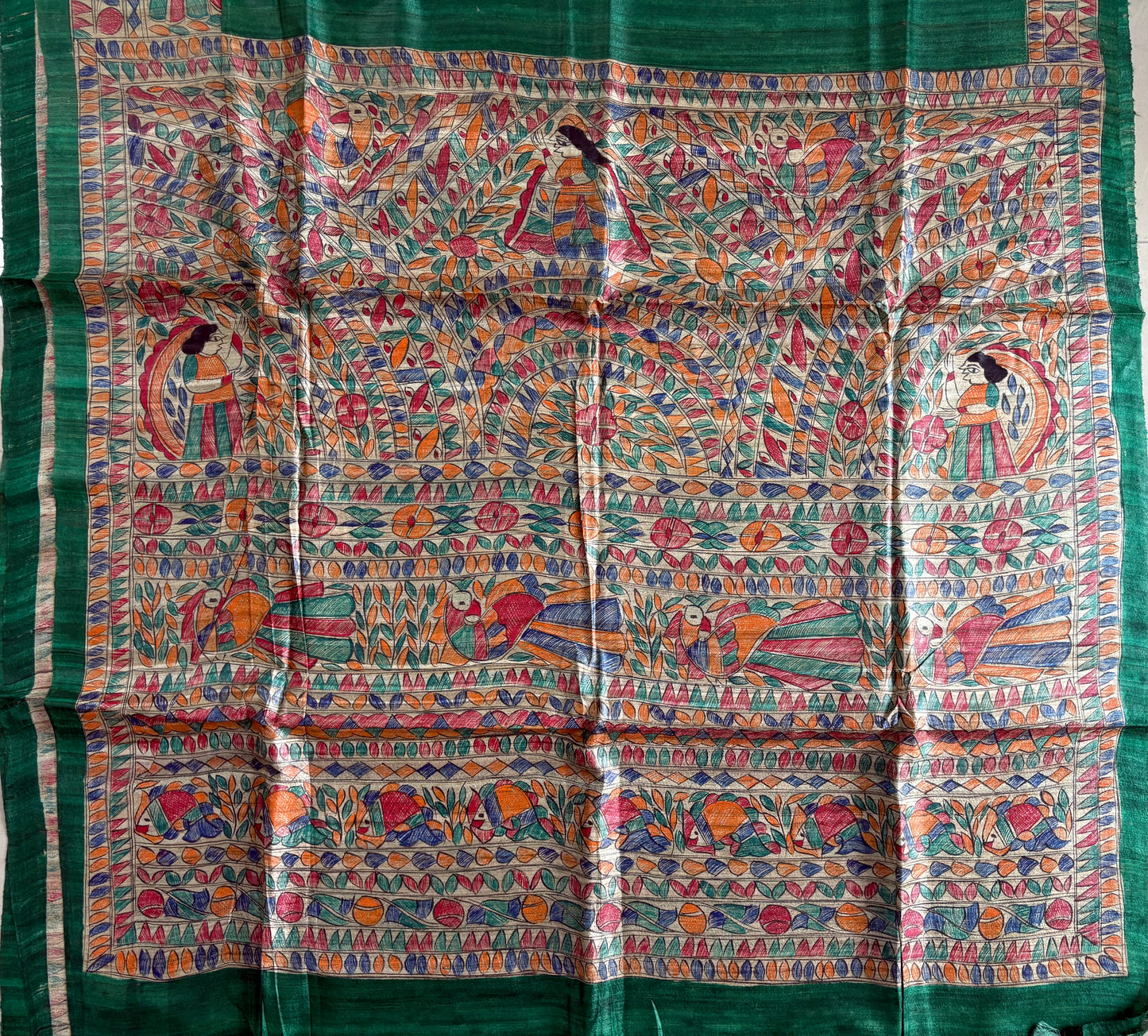 Pure Desi Tussar Silk Handcrafted Madhubani Saree (Silk Marked)