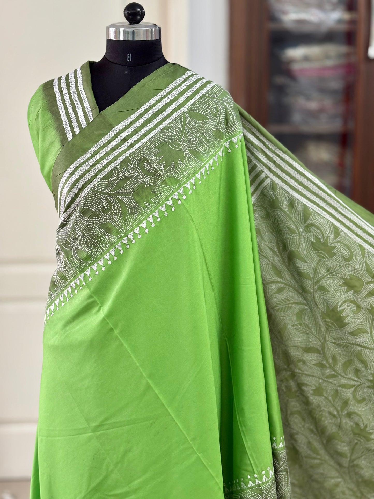 Kantha Hand Work Embroidered Art Silk Saree With Blouse