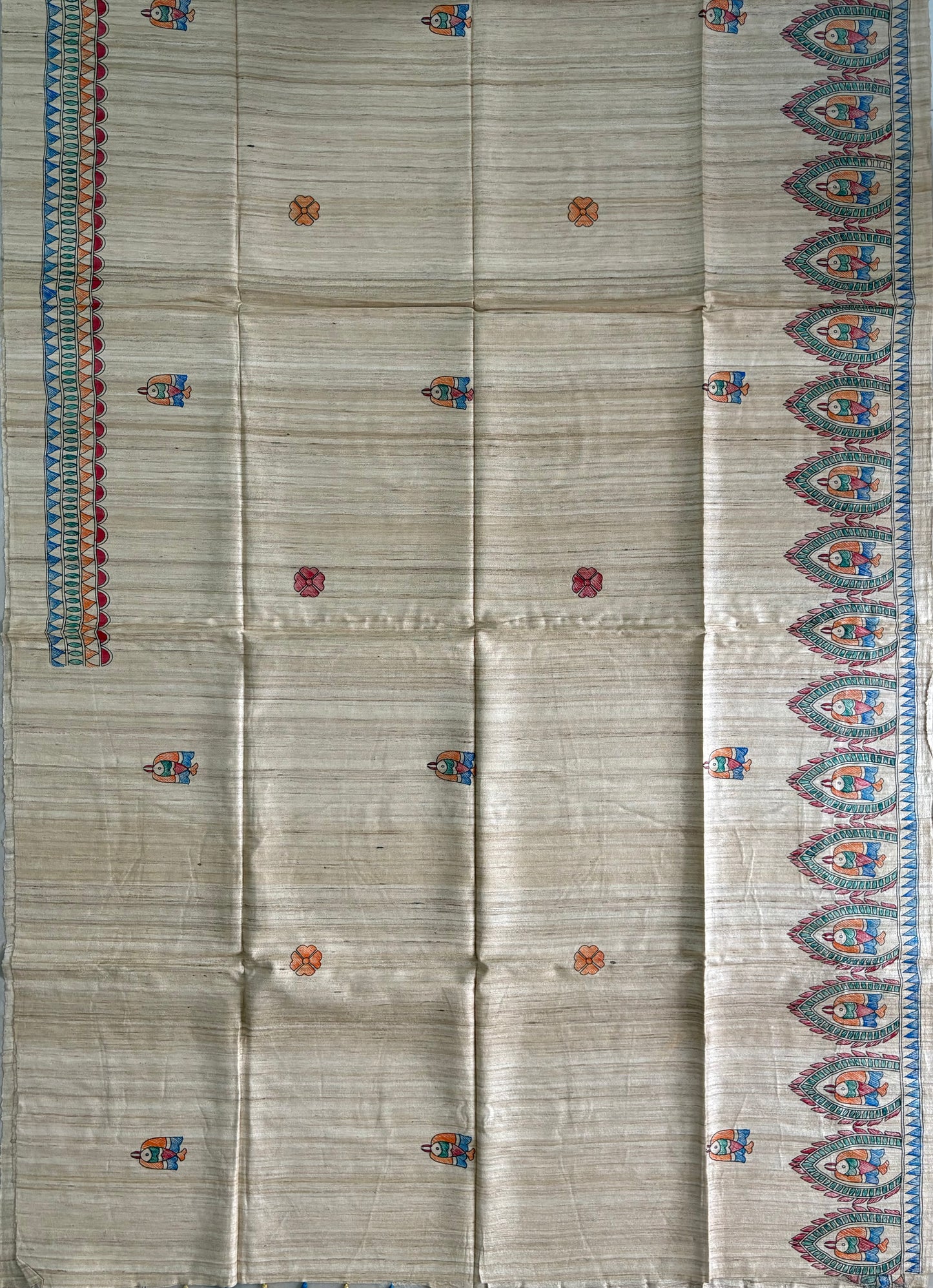 Pure Tussar Ghicha Silk Handcrafted Madhubani Saree (Silk Marked)