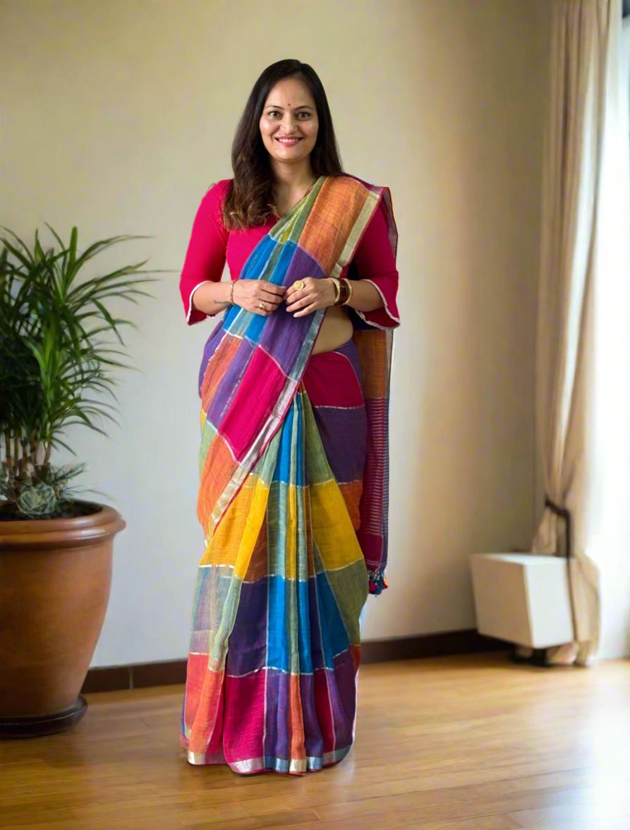 Pure Linen By Linen handloom Saree (handloom marked)