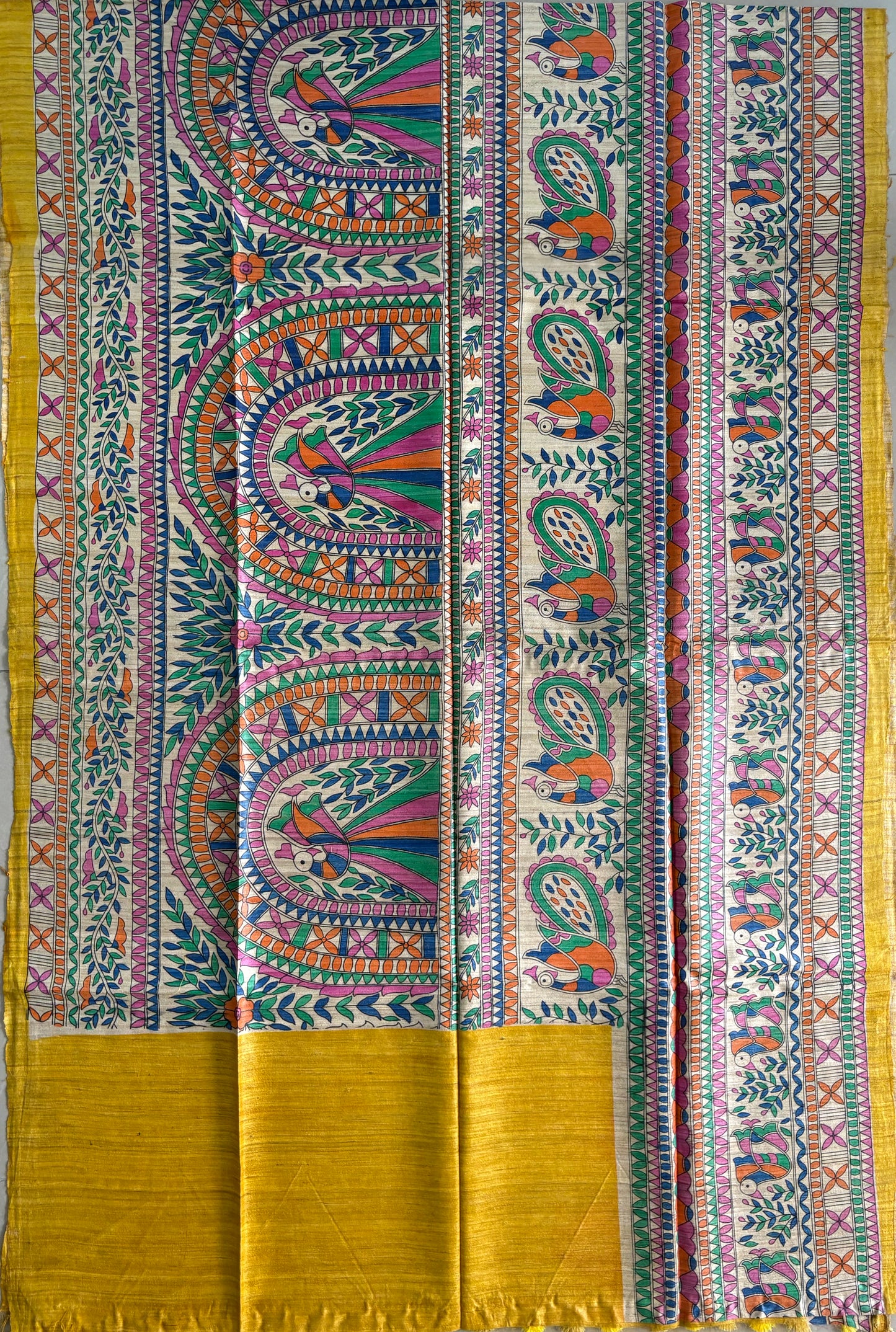 Pure Tussar Ghicha Silk Handcrafted Madhubani Half Saree (Silk Marked)