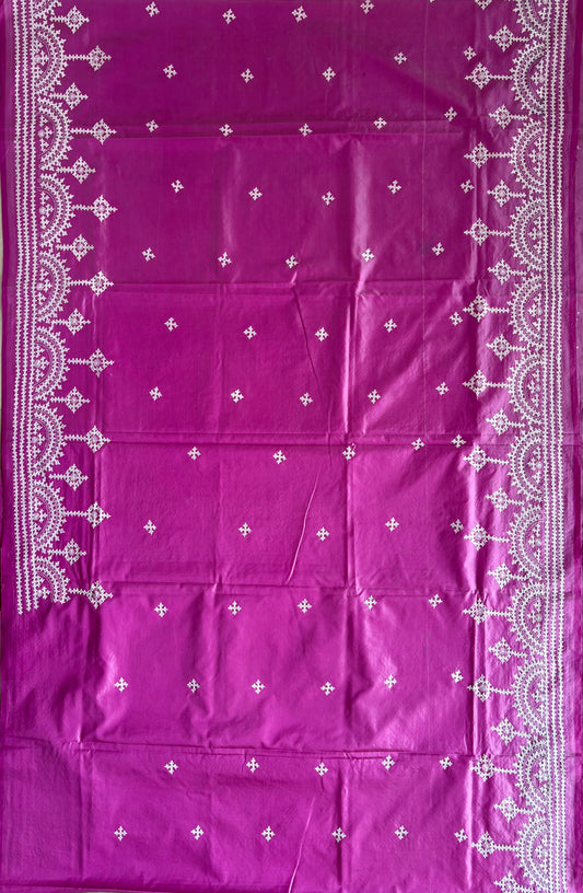 Gujrati Stitch/Kutch Hand Embroidered Art Silk Saree