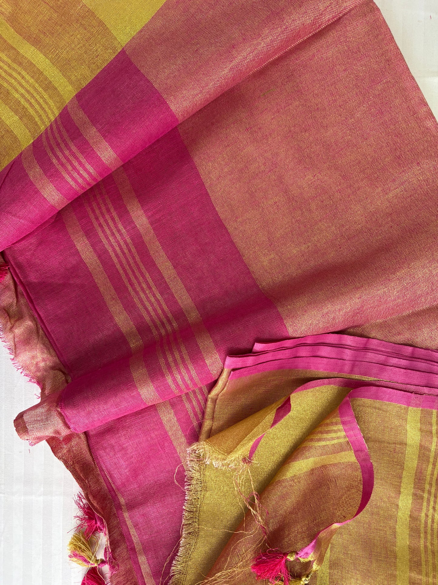 Pink gold pure Linen By Linen Saree With running Blouse