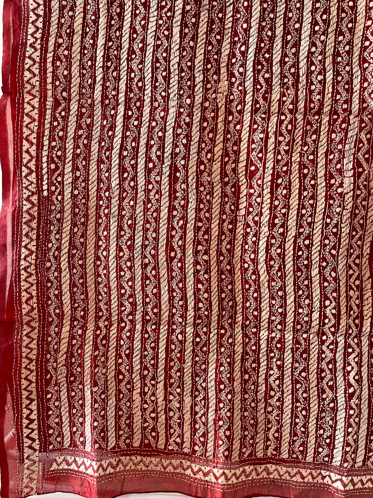 Kantha Hand Embroidary Full Work Tye Dye Semi Tusshar Silk Dupatta