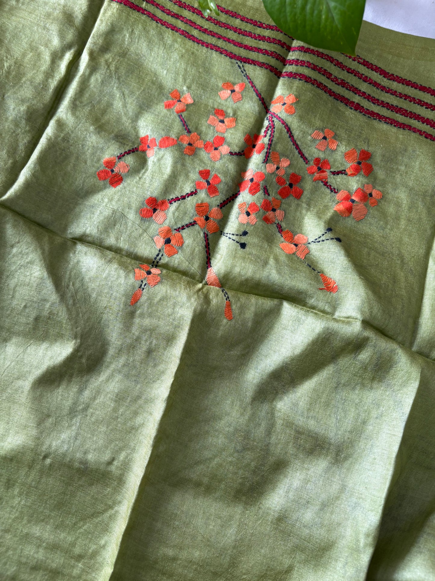 Kantha Stitch Pure Silk Blouse Piece