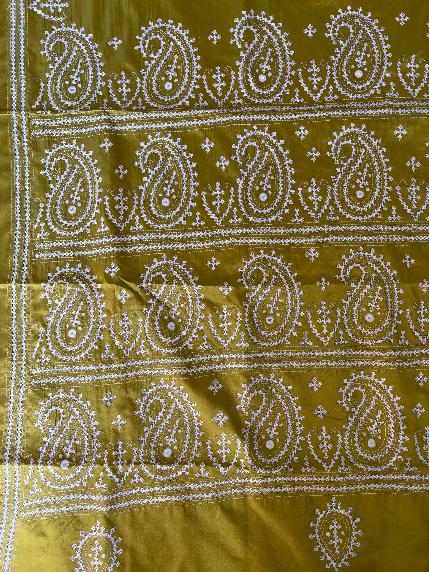 Gujrati Stitch/Kutch Hand Embroidered Art Silk Saree