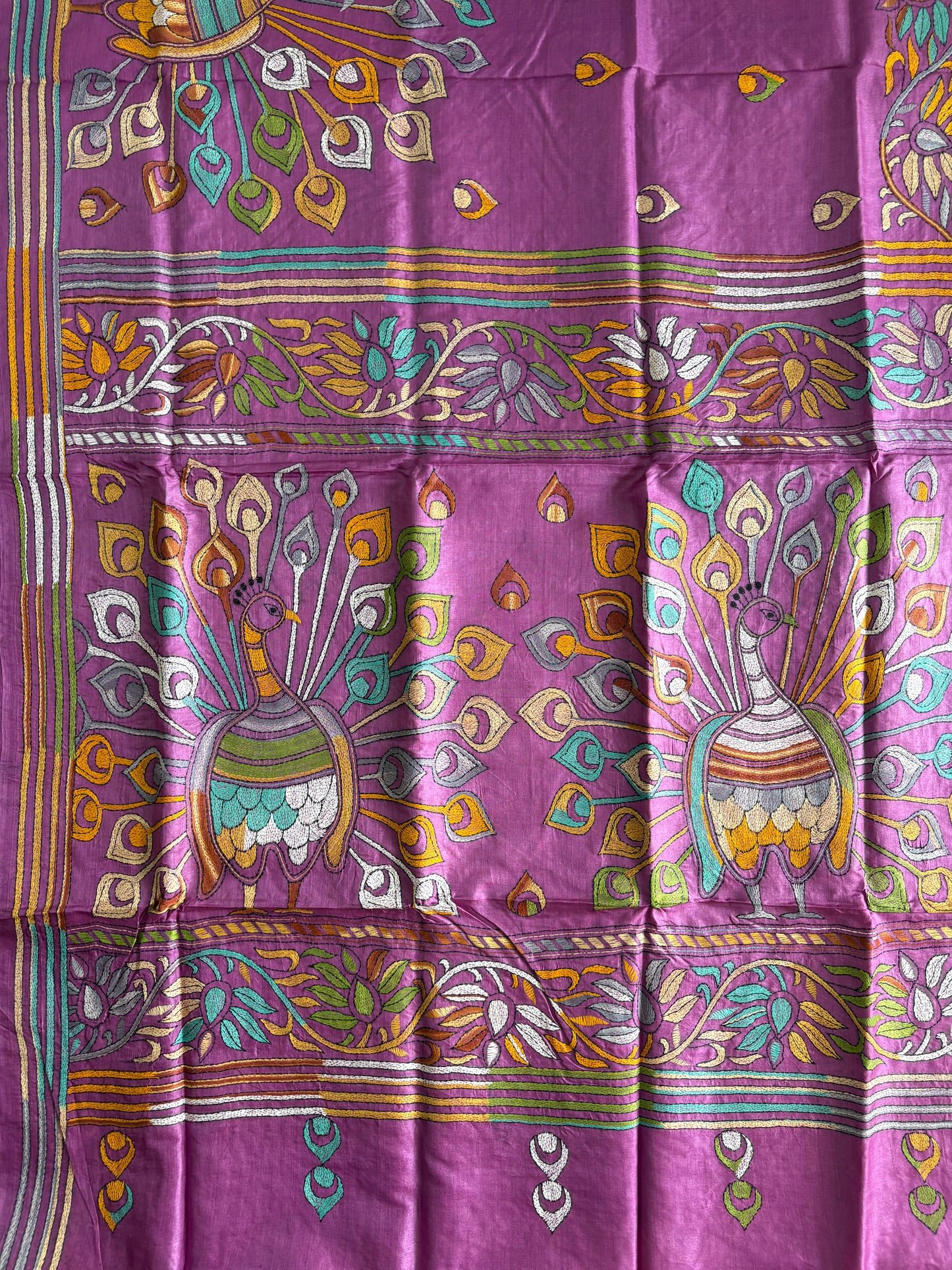 Kantha Hand Embroidered Pure Tussar Silk Saree