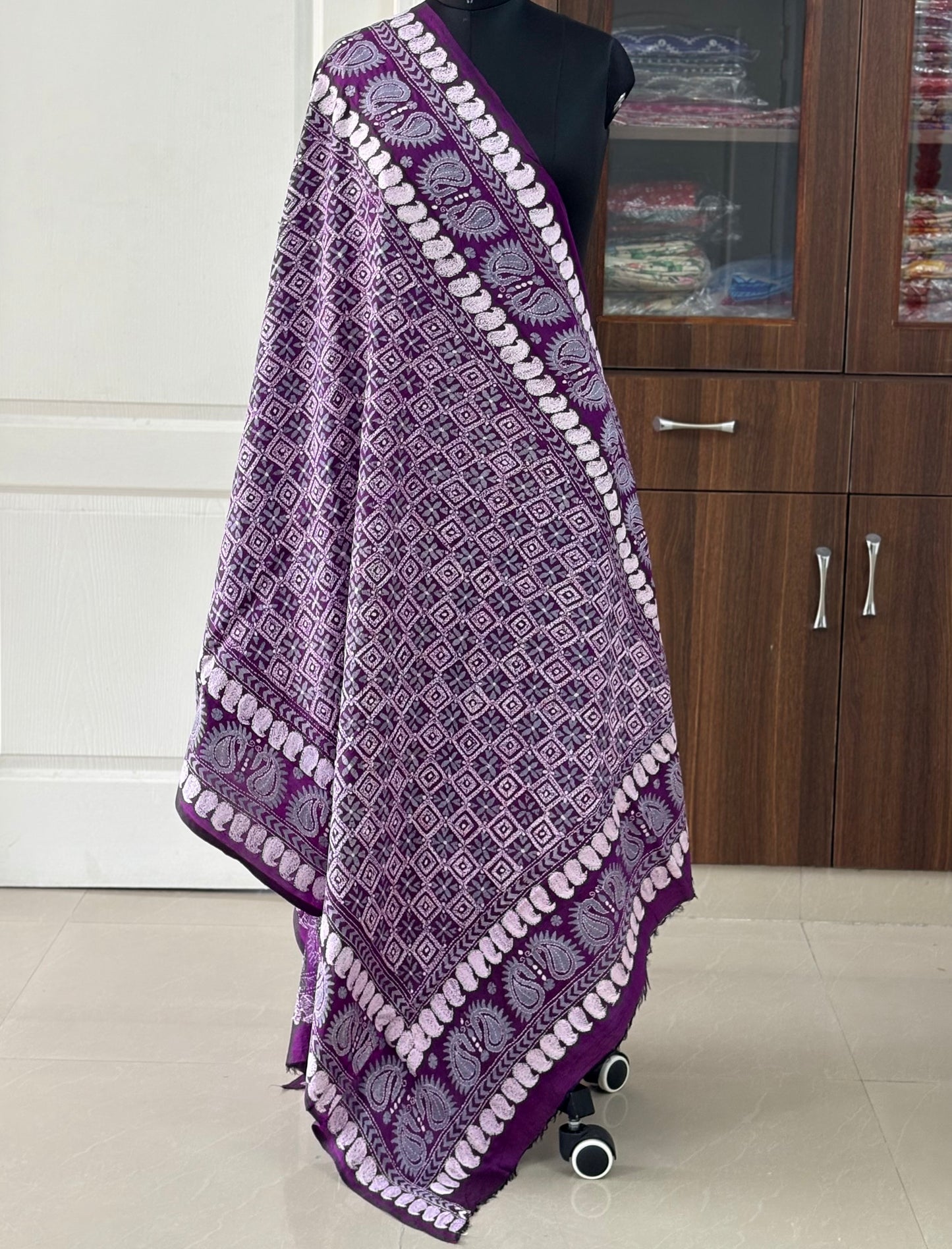 Kantha Stitch Hand Embroidary Full Work Pure Banglore Silk Dupatta