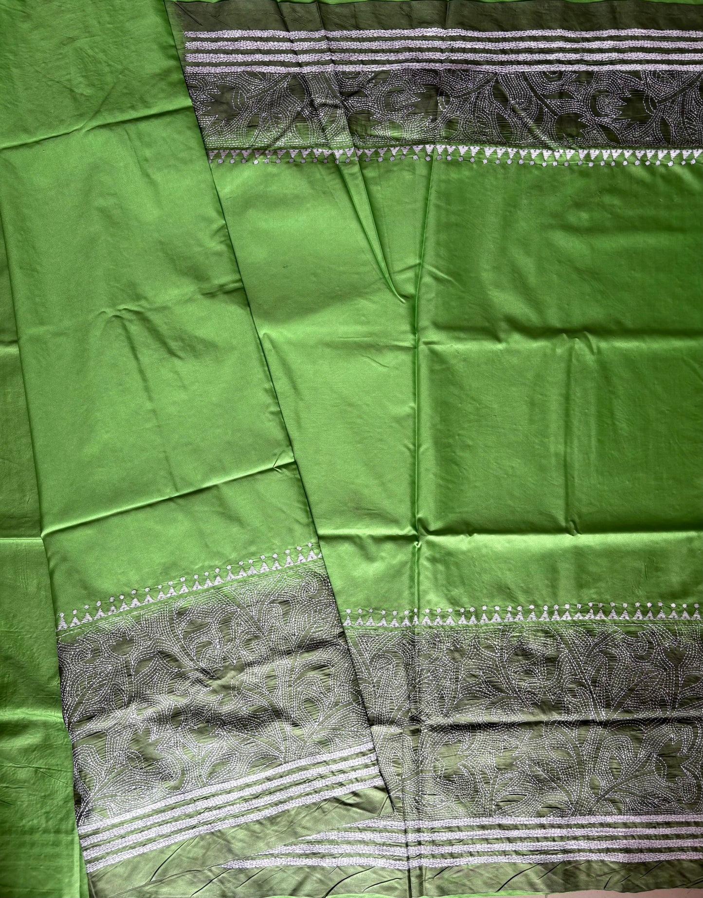 Reverse Kantha Hand Work Embroidered Art Silk Saree With Blouse