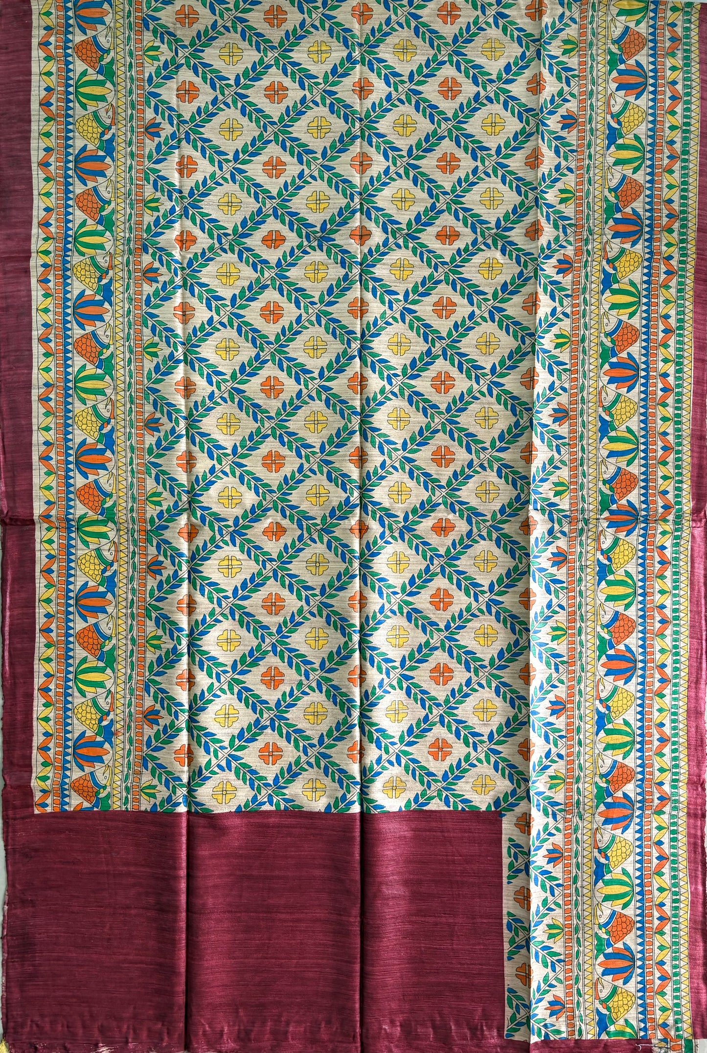 Pure Tussar Ghicha Silk Handcrafted Madhubani Half Saree (Silk Marked)