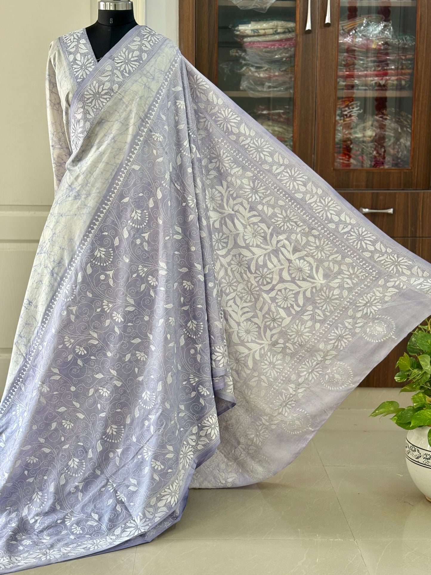 Hand work Kantha stitch Saree in Artificial Silk