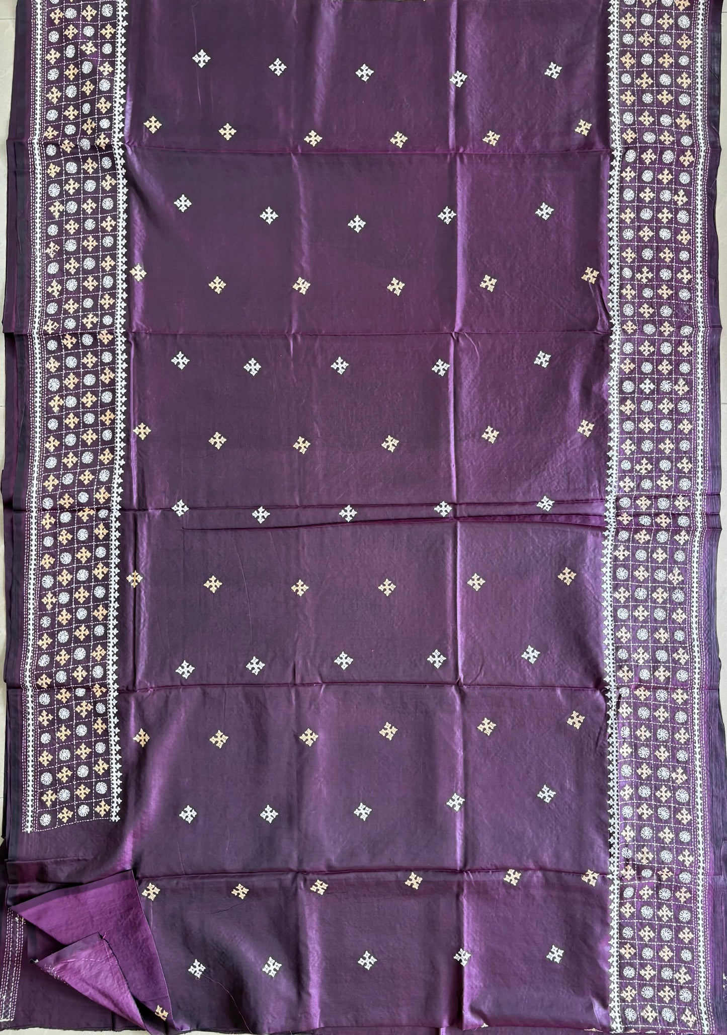 Gujrati Stitch/Kutch Hand Embroidered Art Silk Saree
