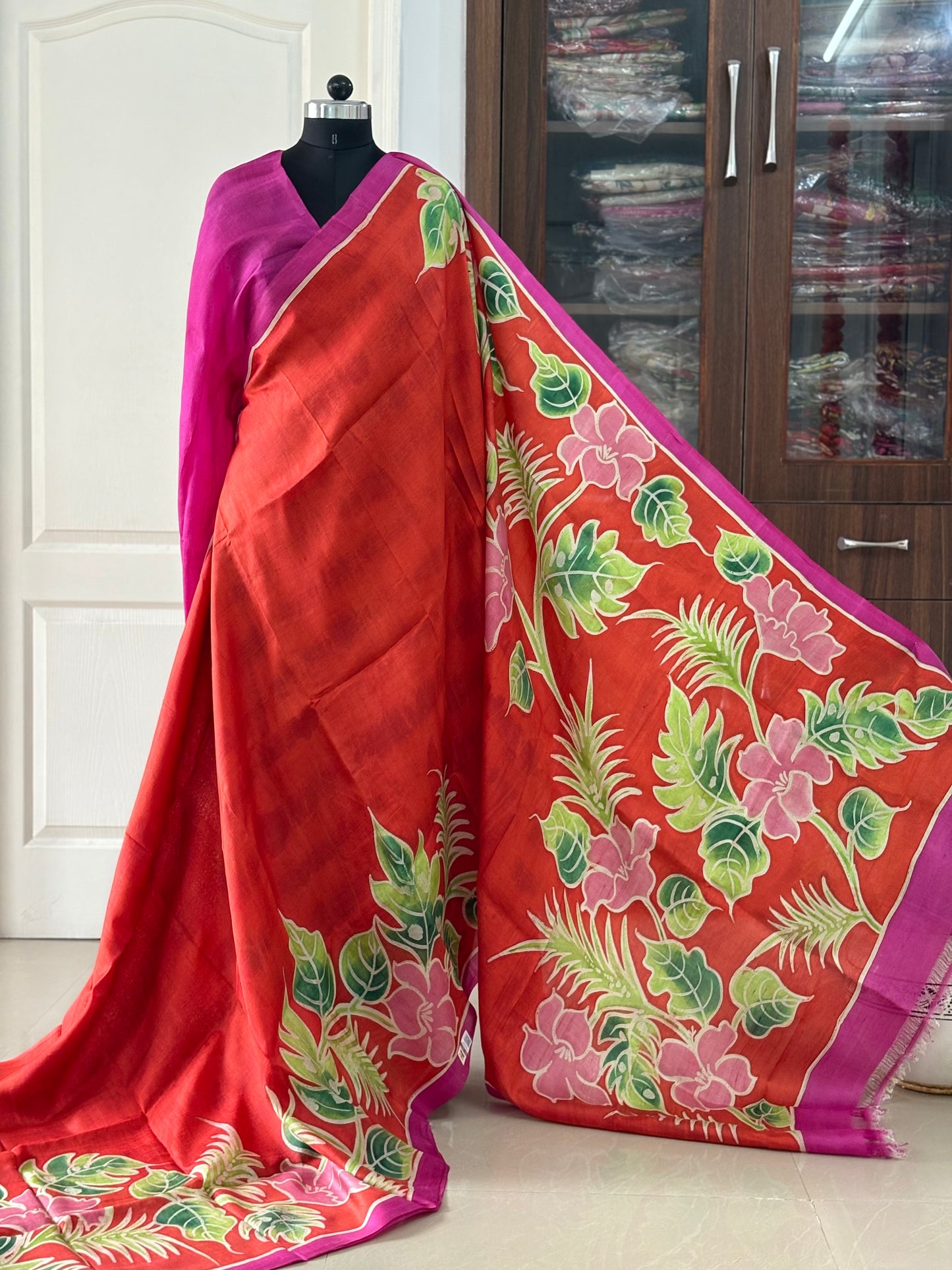 Exclusive Hand painted Pure Bishnupuri Silk Saree (Silk Marked)