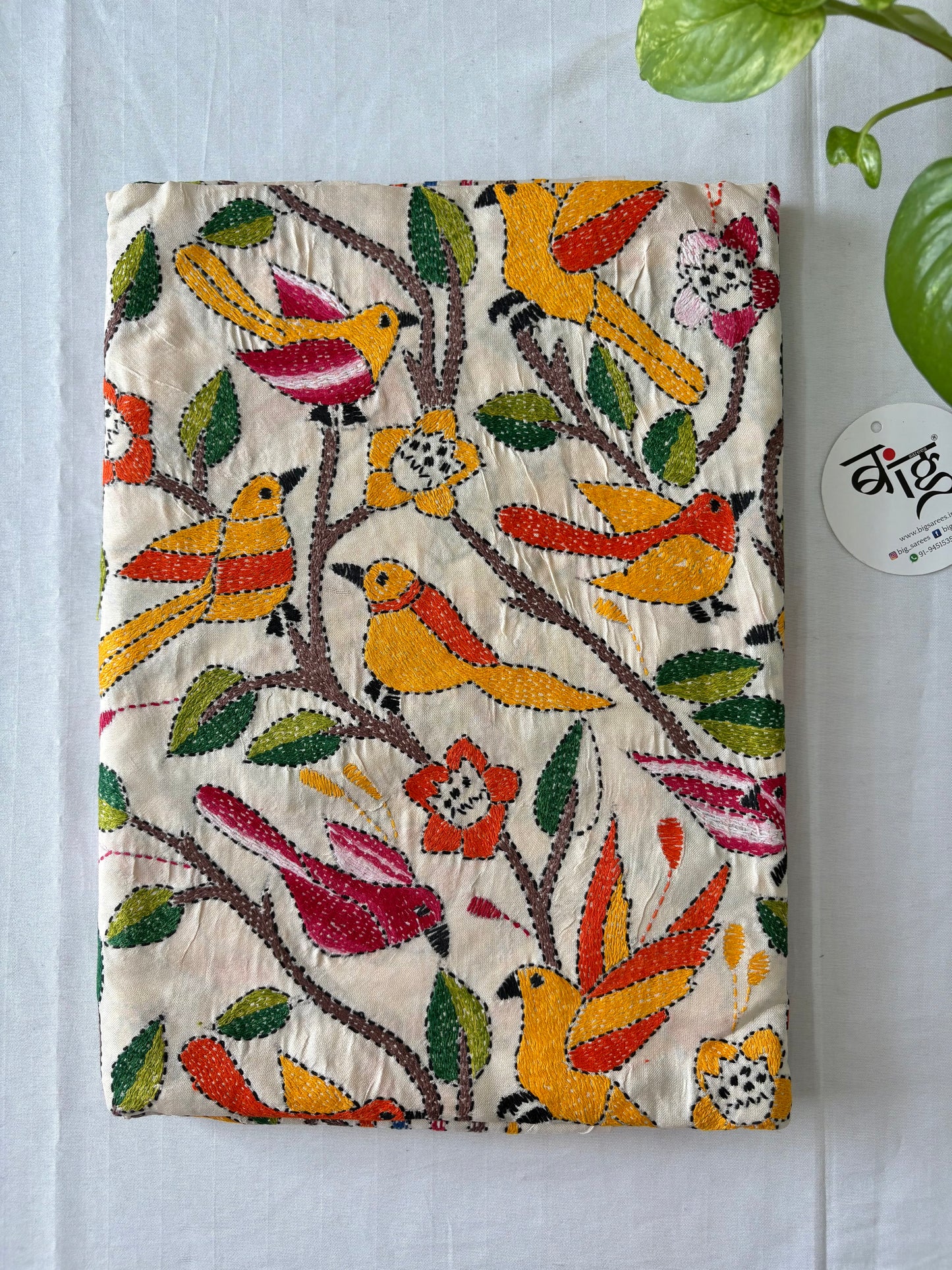 Kantha stitch hand embroidered heavy work Semi Tassar Silk Dupatta 44″