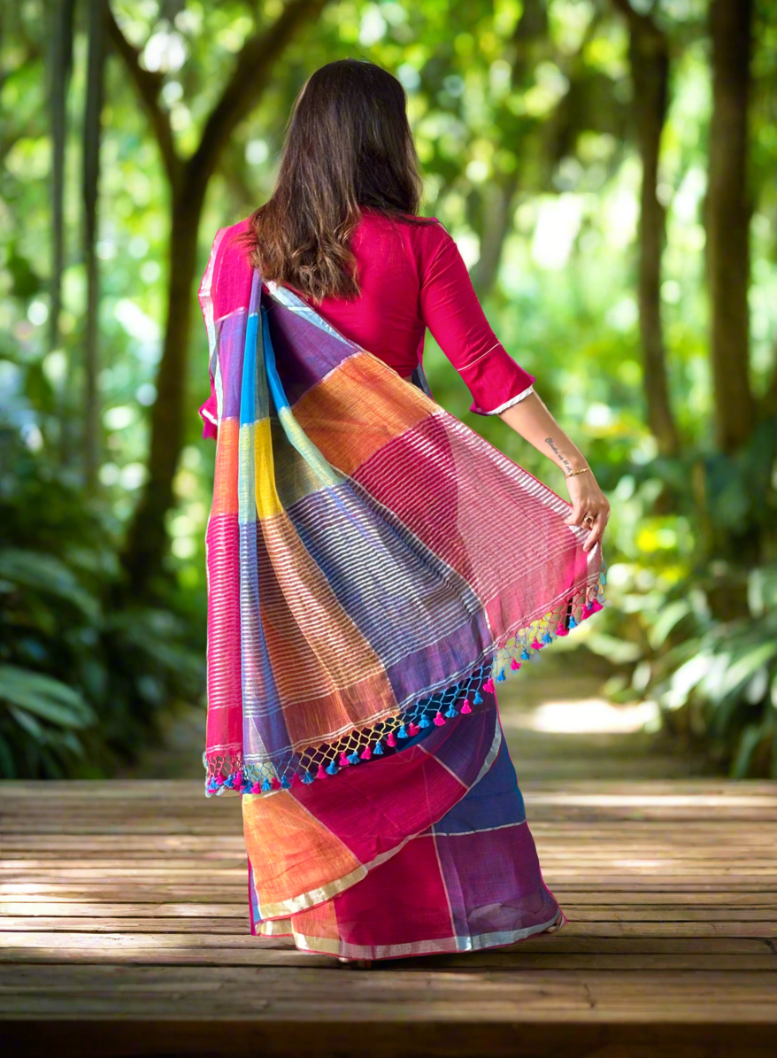 Pure Linen By Linen handloom Saree (handloom marked)