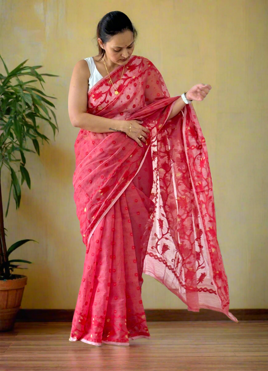 Red Soft Dhakai/Jamdani Saree