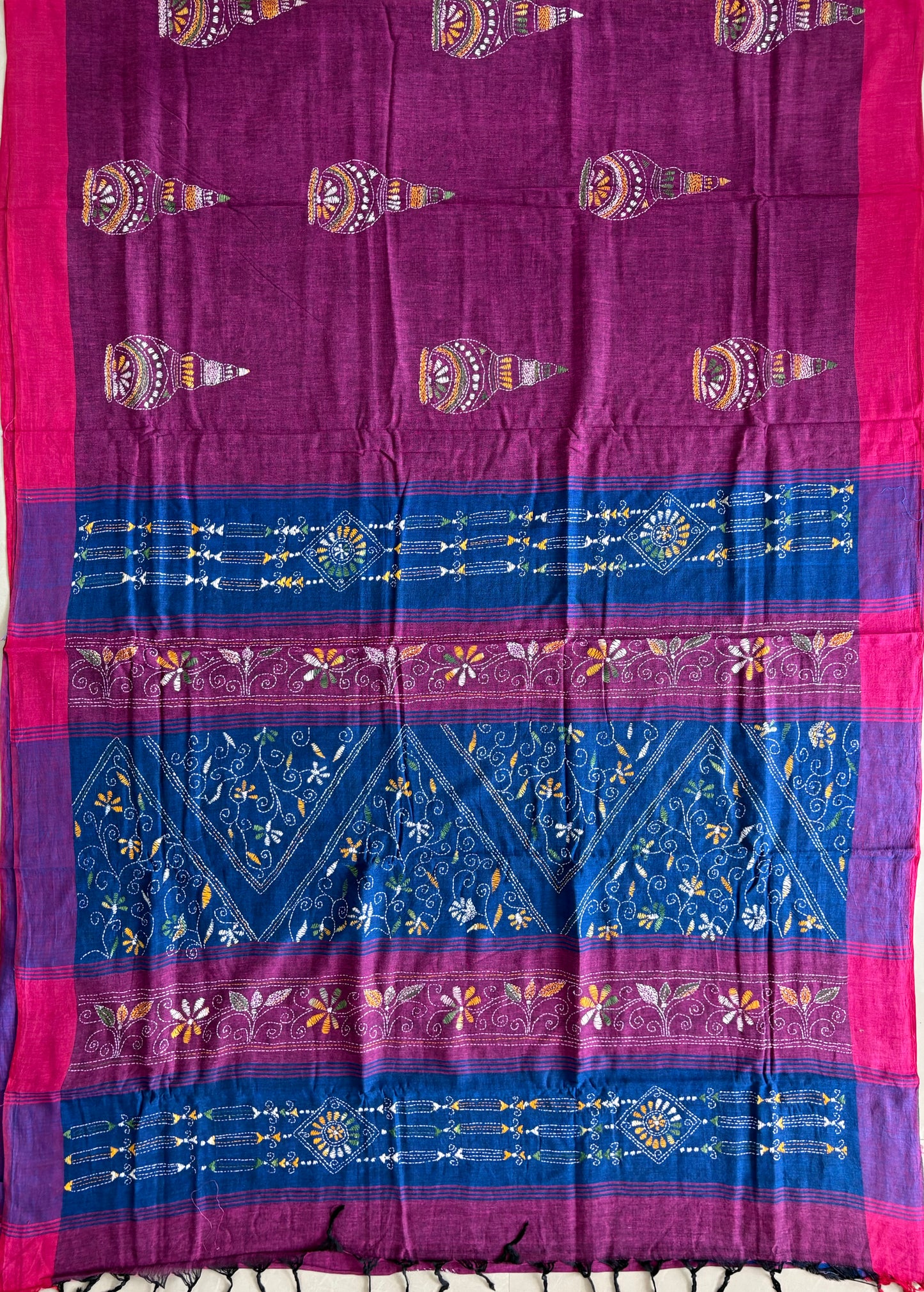Kantha Hand Embroidered Pure Cotton Saree