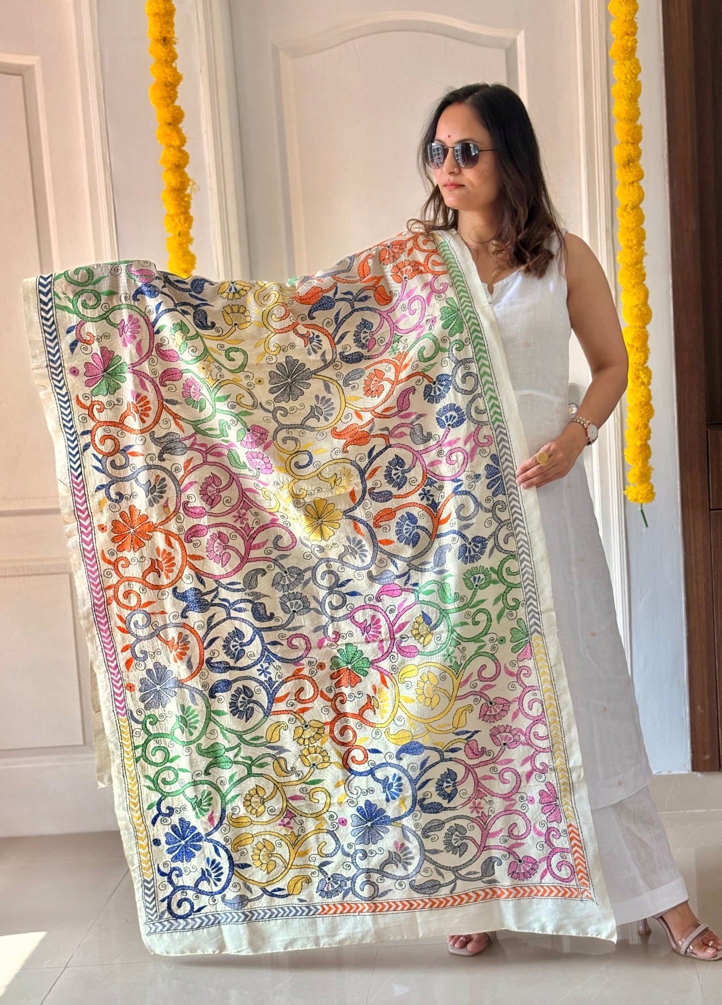 Nakshi Kantha Stitch Silk Dupatta
