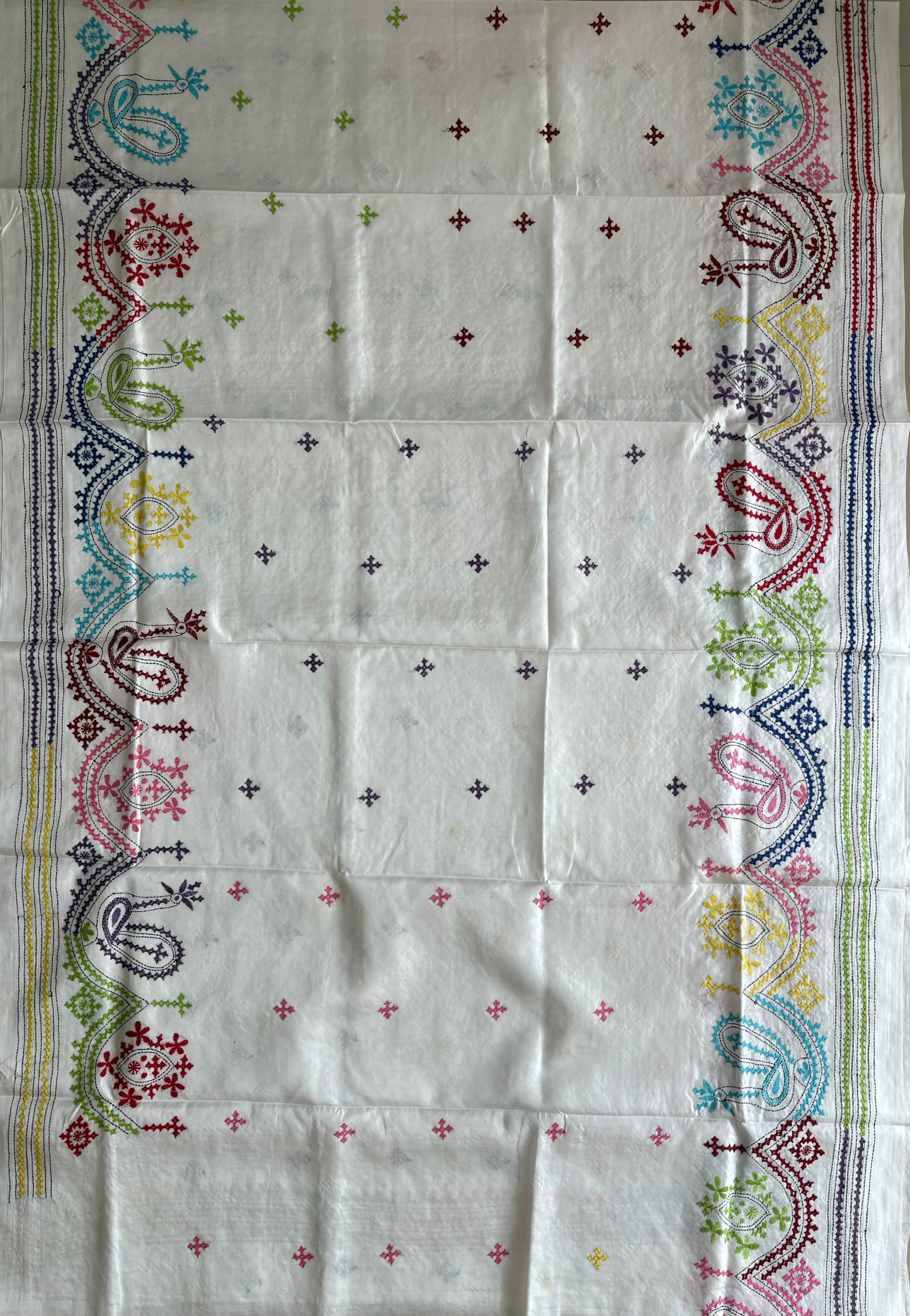 Gujrati Stitch/Kutch Hand Embroidered Art Silk Saree