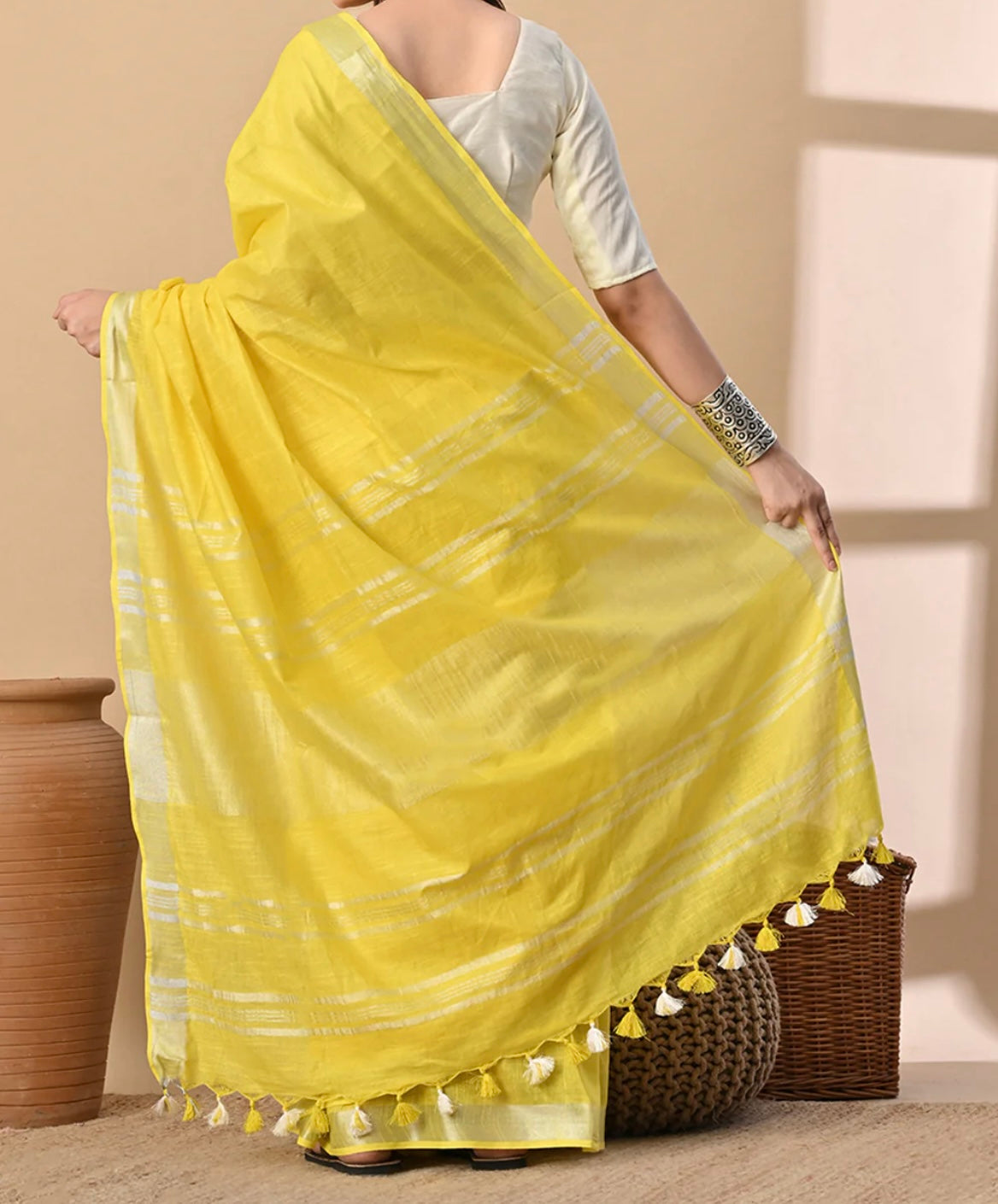 Cotton Linen Saree With running Blouse
