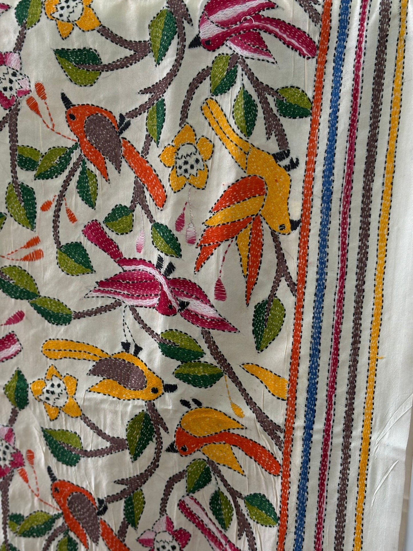 Kantha stitch hand embroidered heavy work Semi Tassar Silk Dupatta 44″