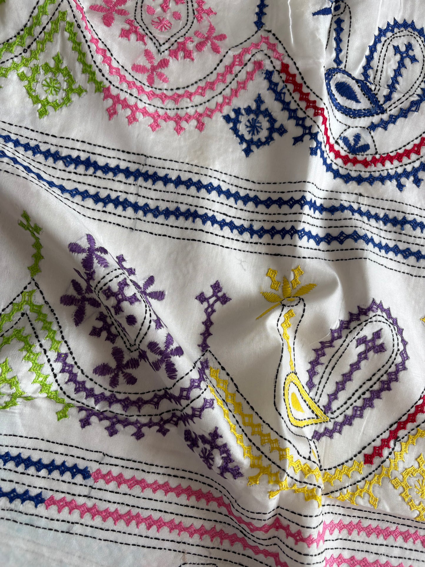 Gujrati Stitch/Kutch Hand Embroidered Art Silk Saree
