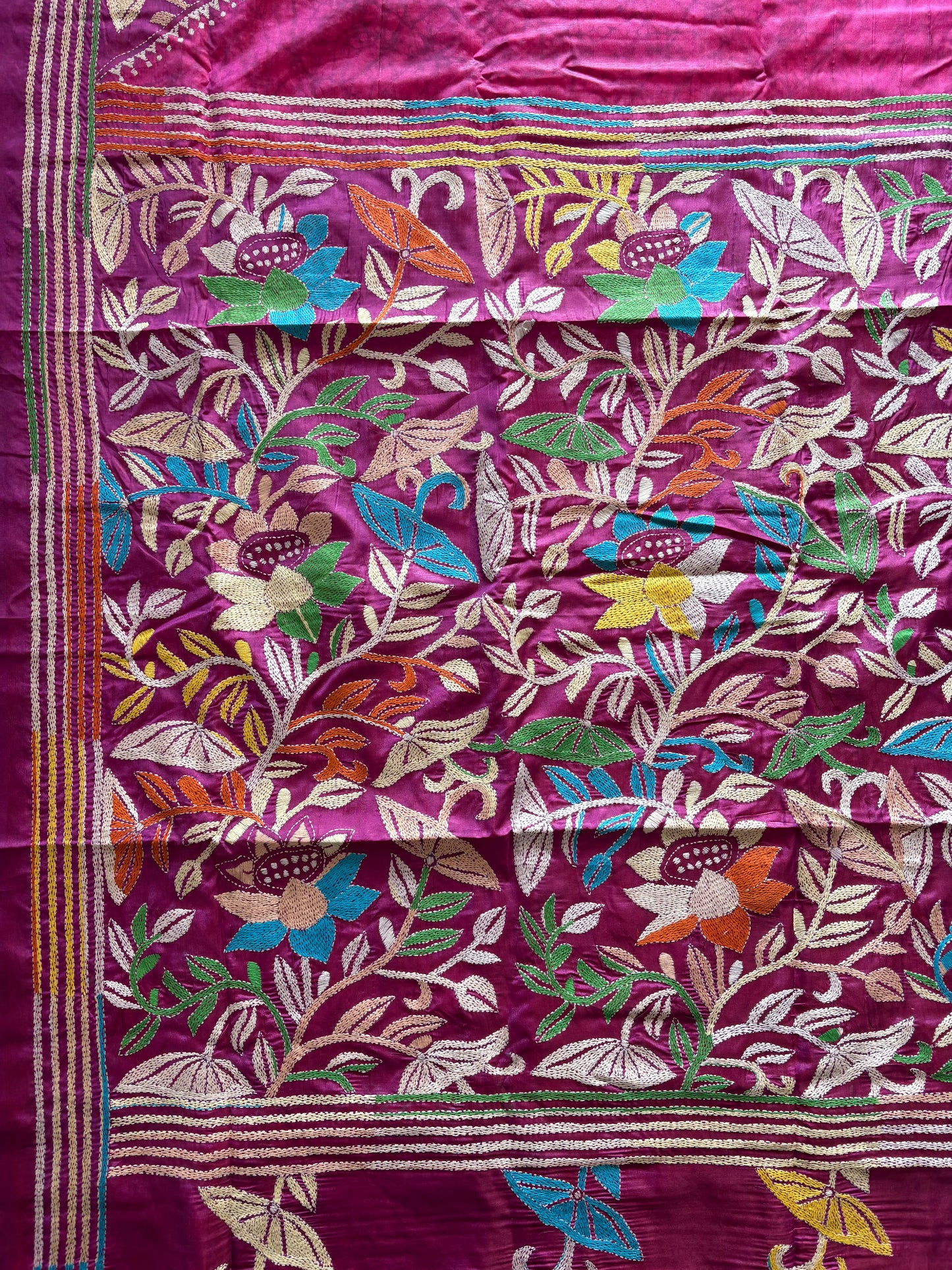 Kantha Stitch Hand Work Art Silk Saree With Blouse