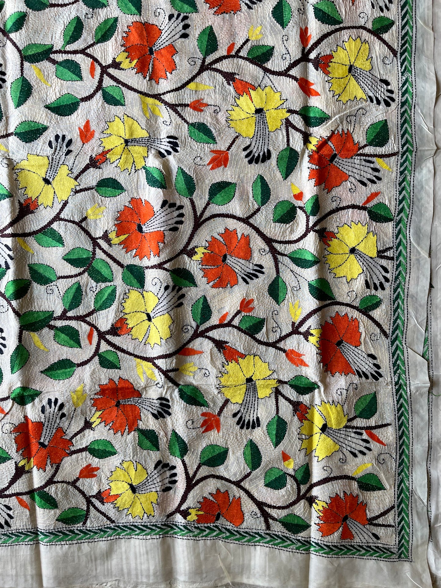 Nakshi Kantha Stitch Silk Dupatta 36”