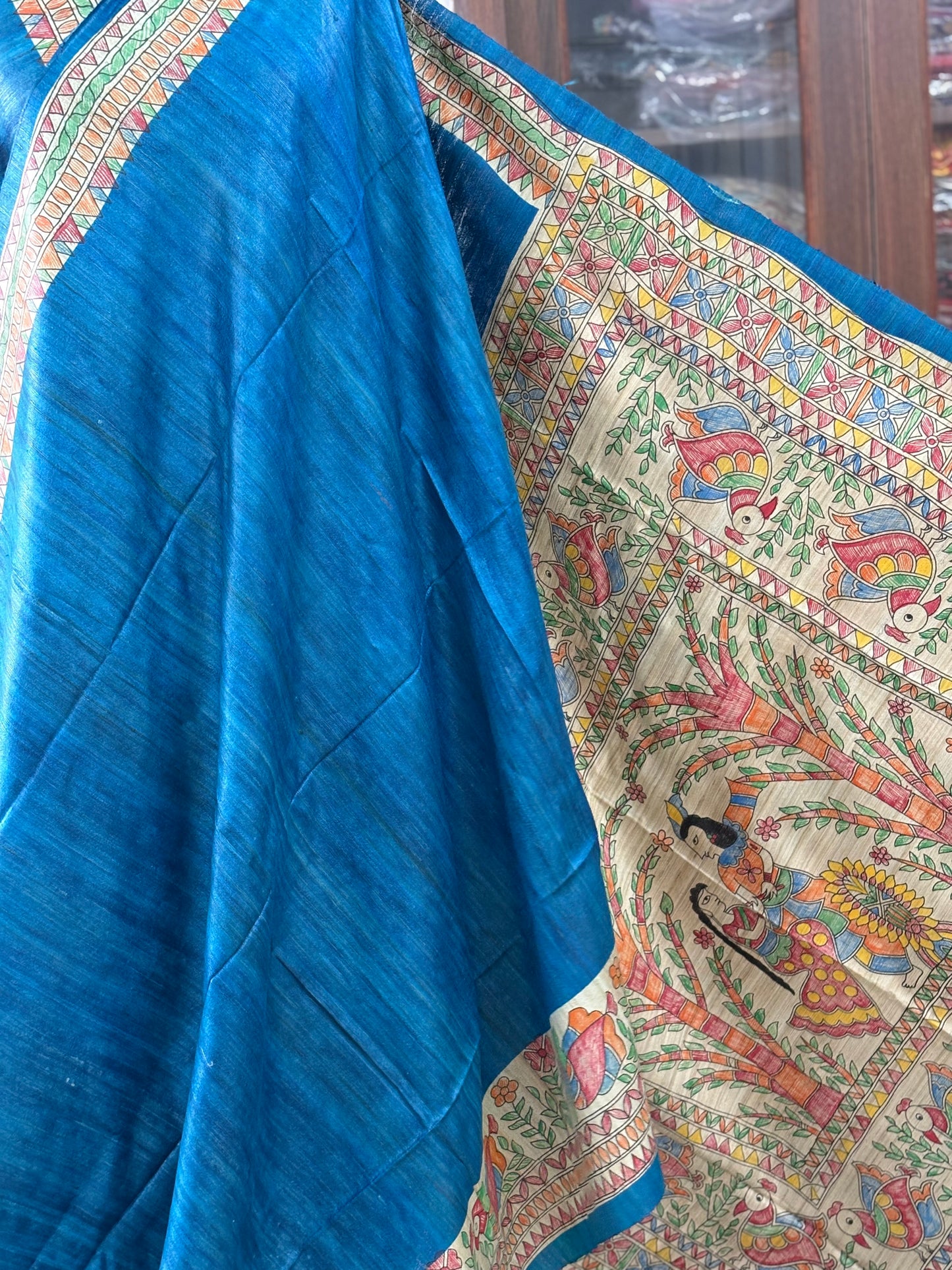 Pure Tussar Ghicha Silk Handcrafted Madhubani Saree (Silk Marked)