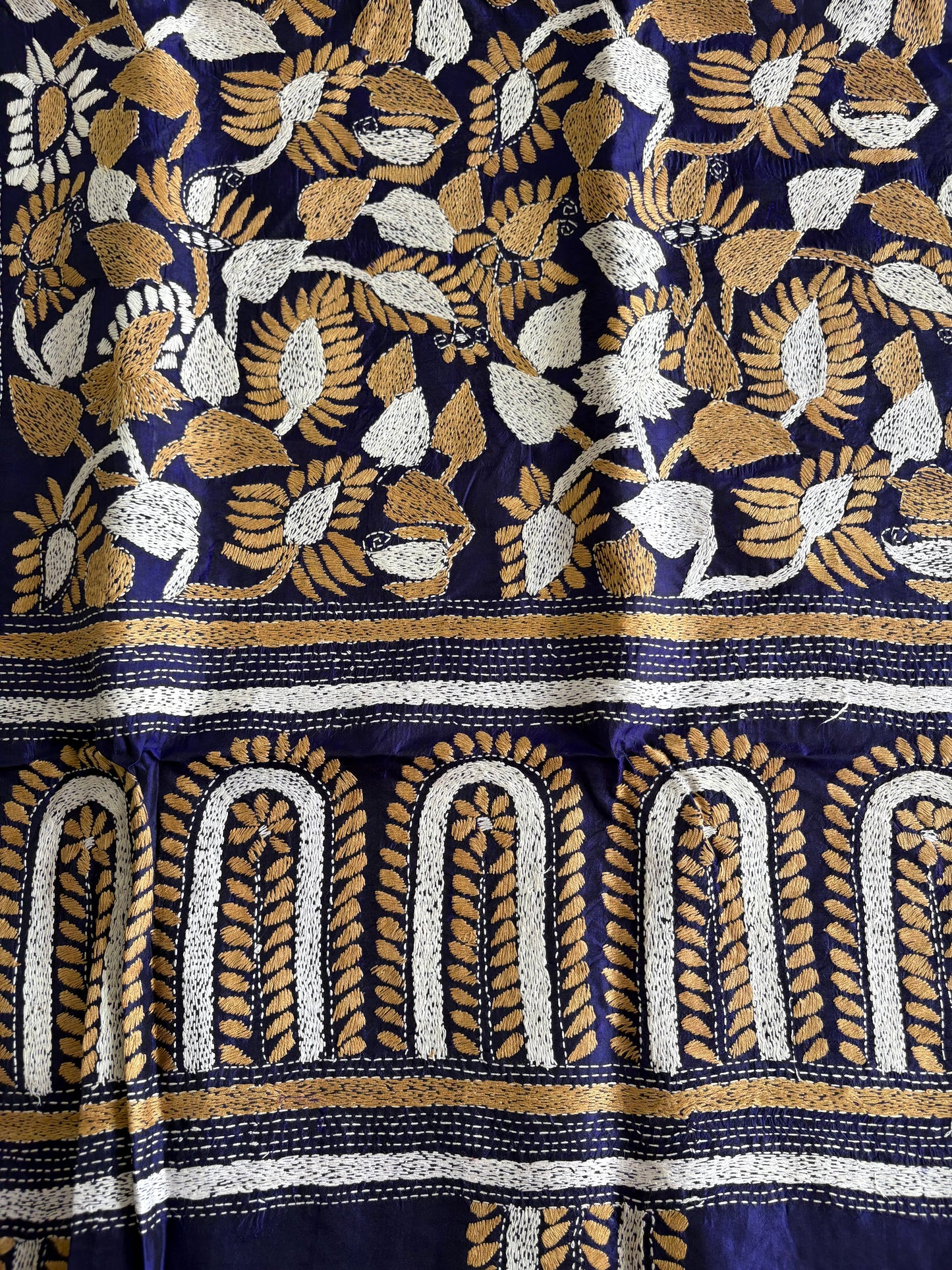 Kantha Stitch Hand Embroidered Pure Banglore Silk Saree