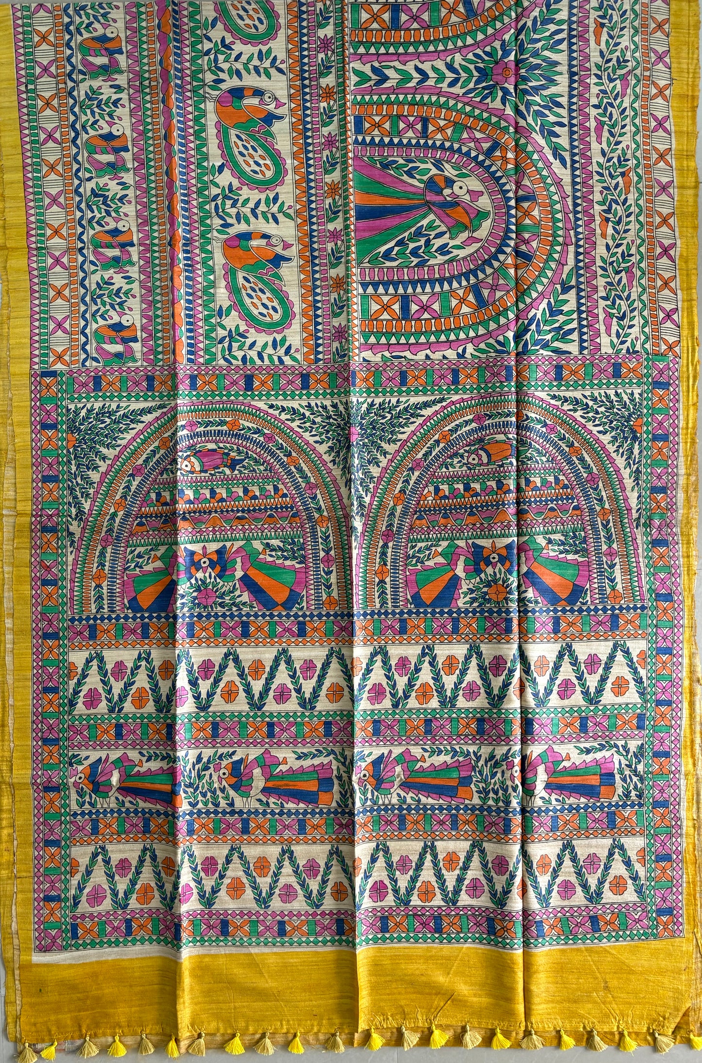 Pure Tussar Ghicha Silk Handcrafted Madhubani Half Saree (Silk Marked)