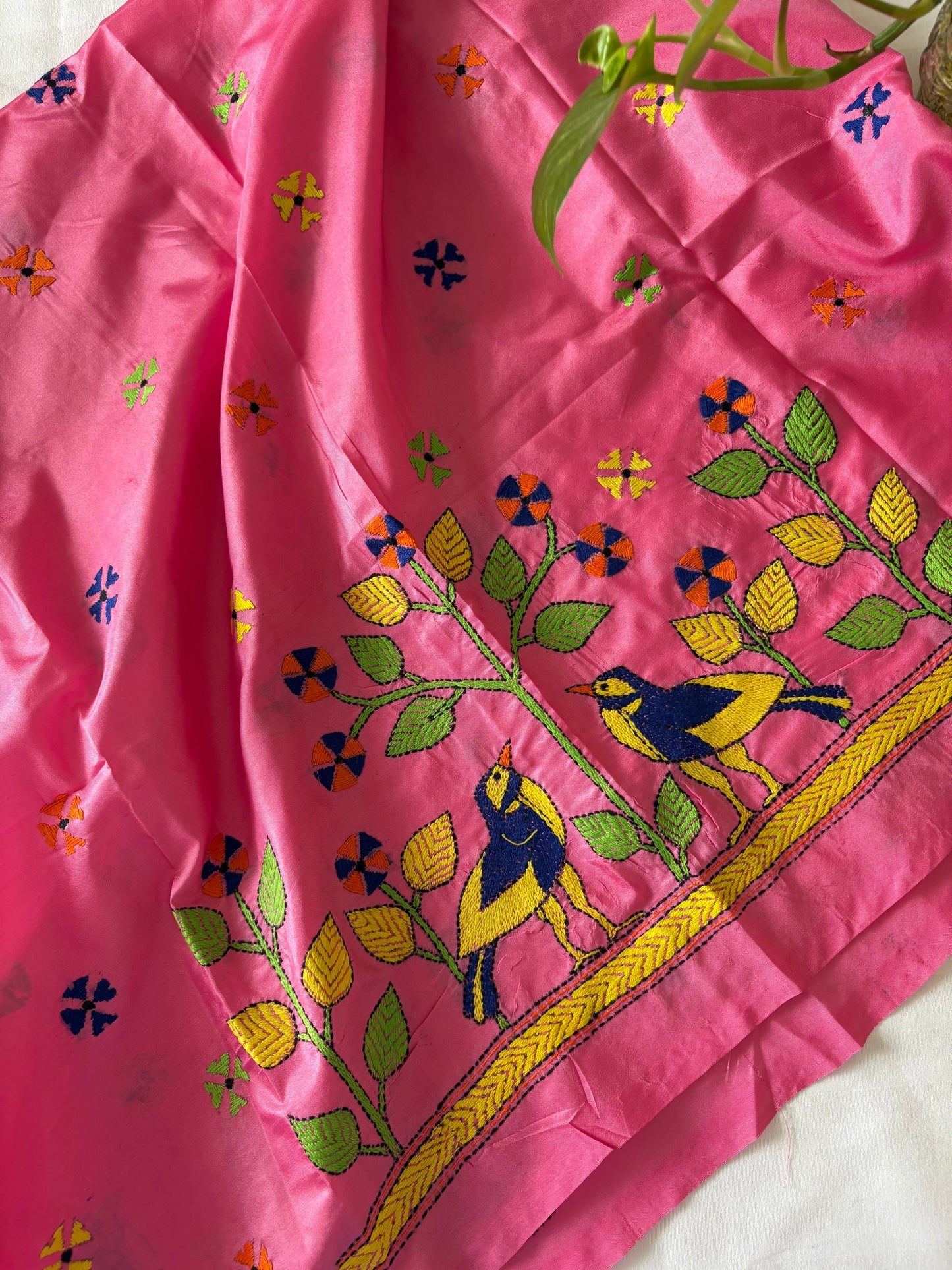 Kantha Stitch Art Silk Blouse Piece
