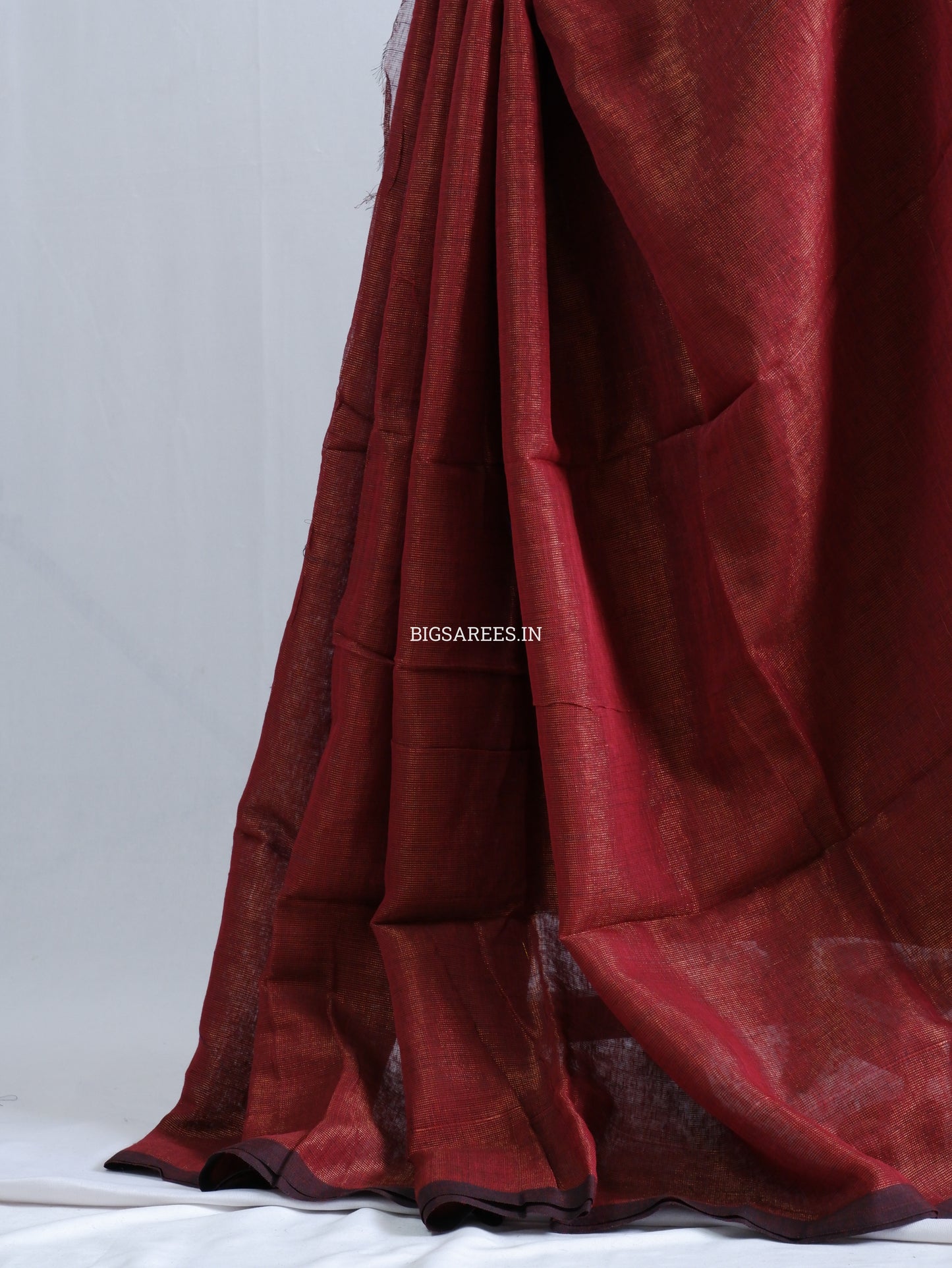 Tissue Linen Blend Handwoven Saree | Handloom Marked | Maroon