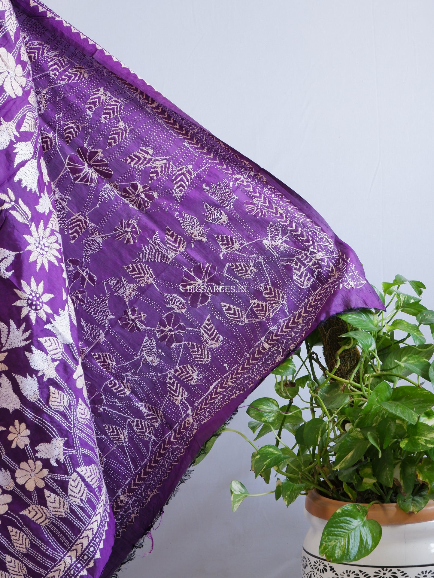 Kantha Hand-Embroidered Dupatta | Pure Bangalore Silk | Silk Marked | Purple