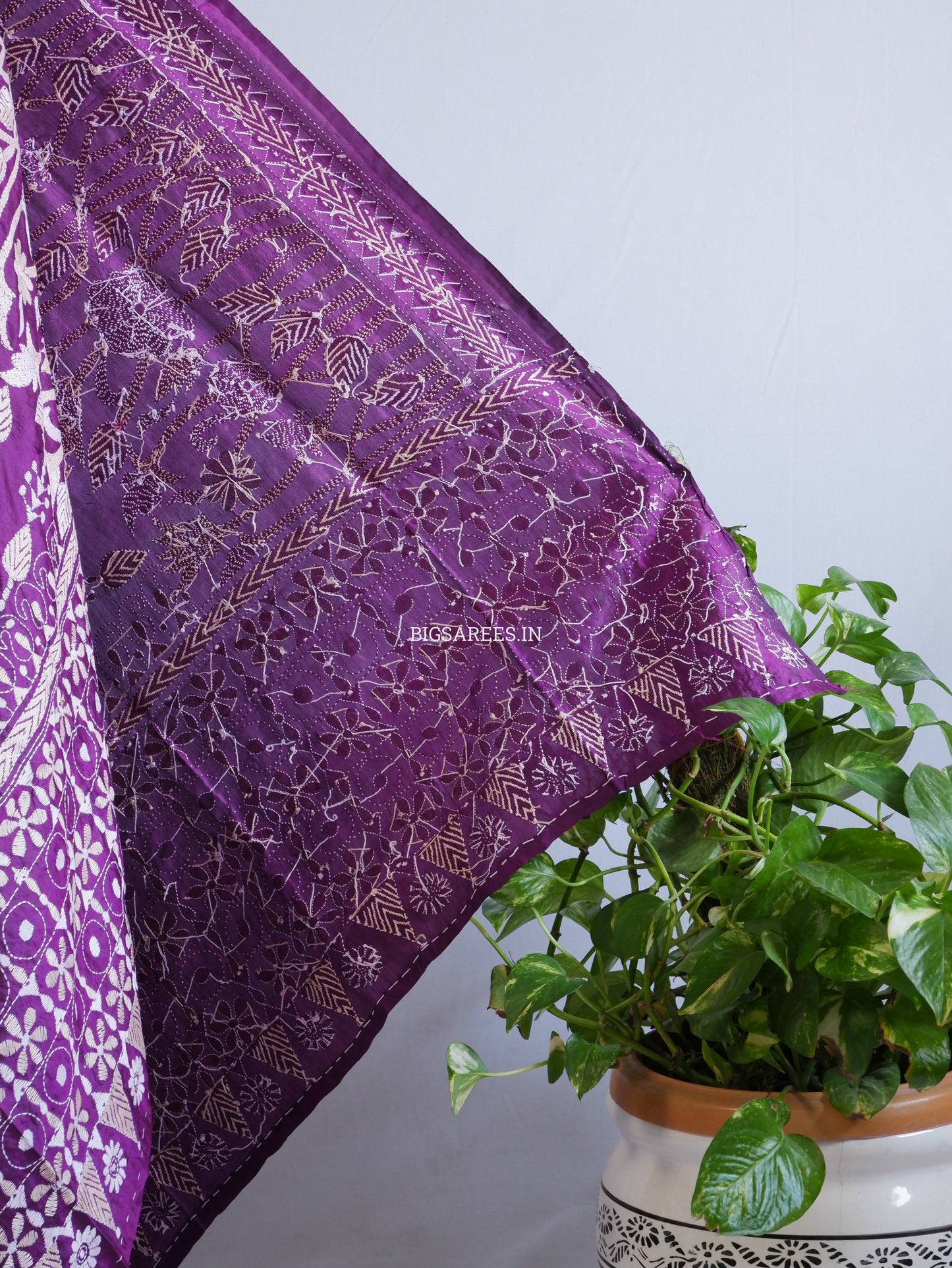 Kantha Hand-Embroidered Dupatta | Pure Bangalore Silk | Silk Marked | Purple