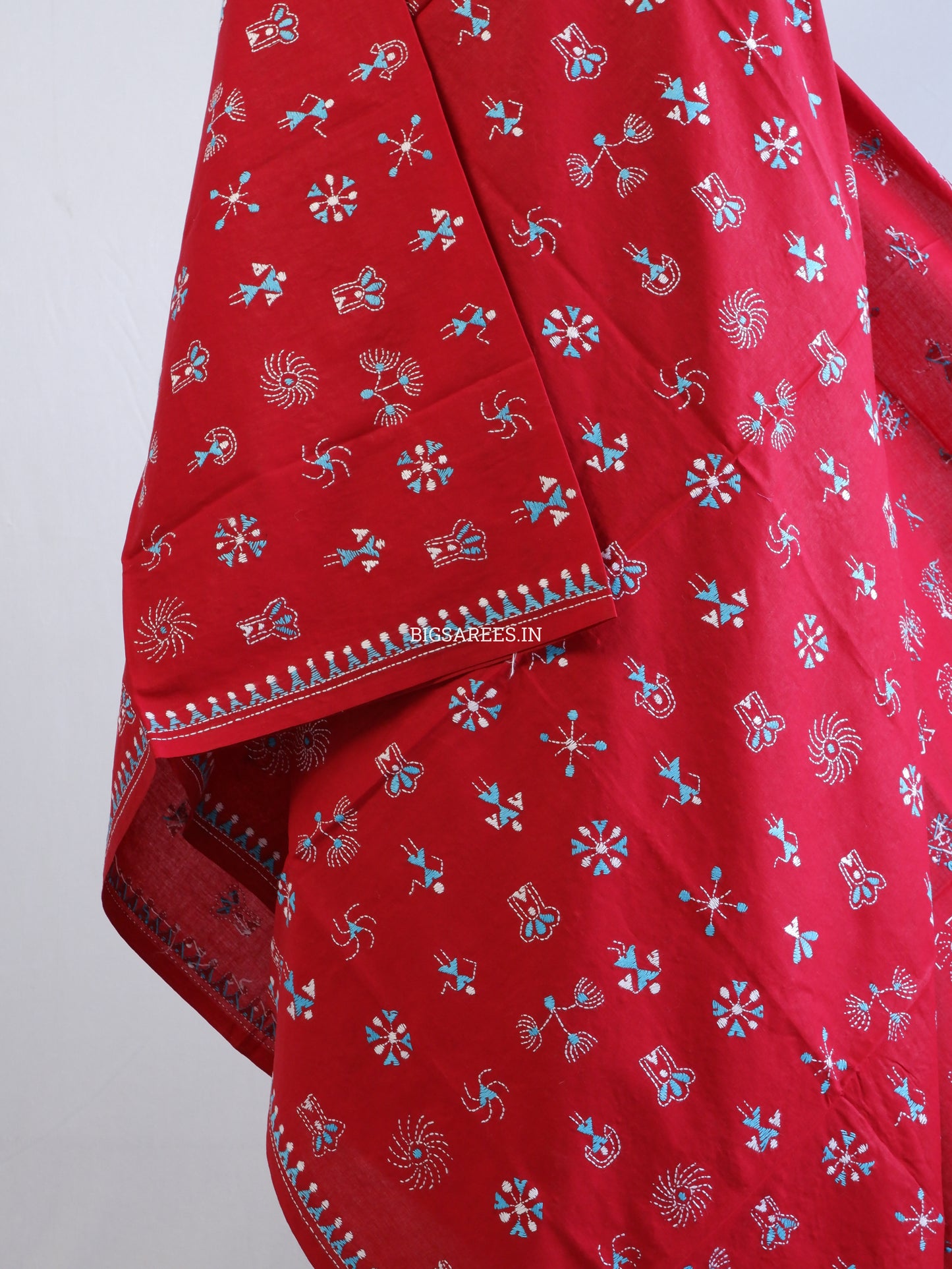 Hand-Embroidered Kantha Stitch Dupatta | Khadi Cotton | Maroon