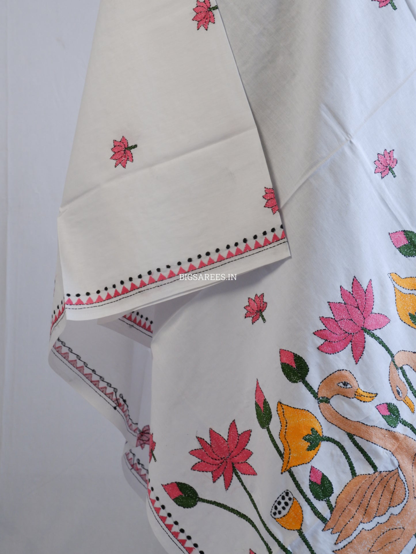 Hand-Embroidered Kantha Stitch Dupatta | Khadi Cotton | White