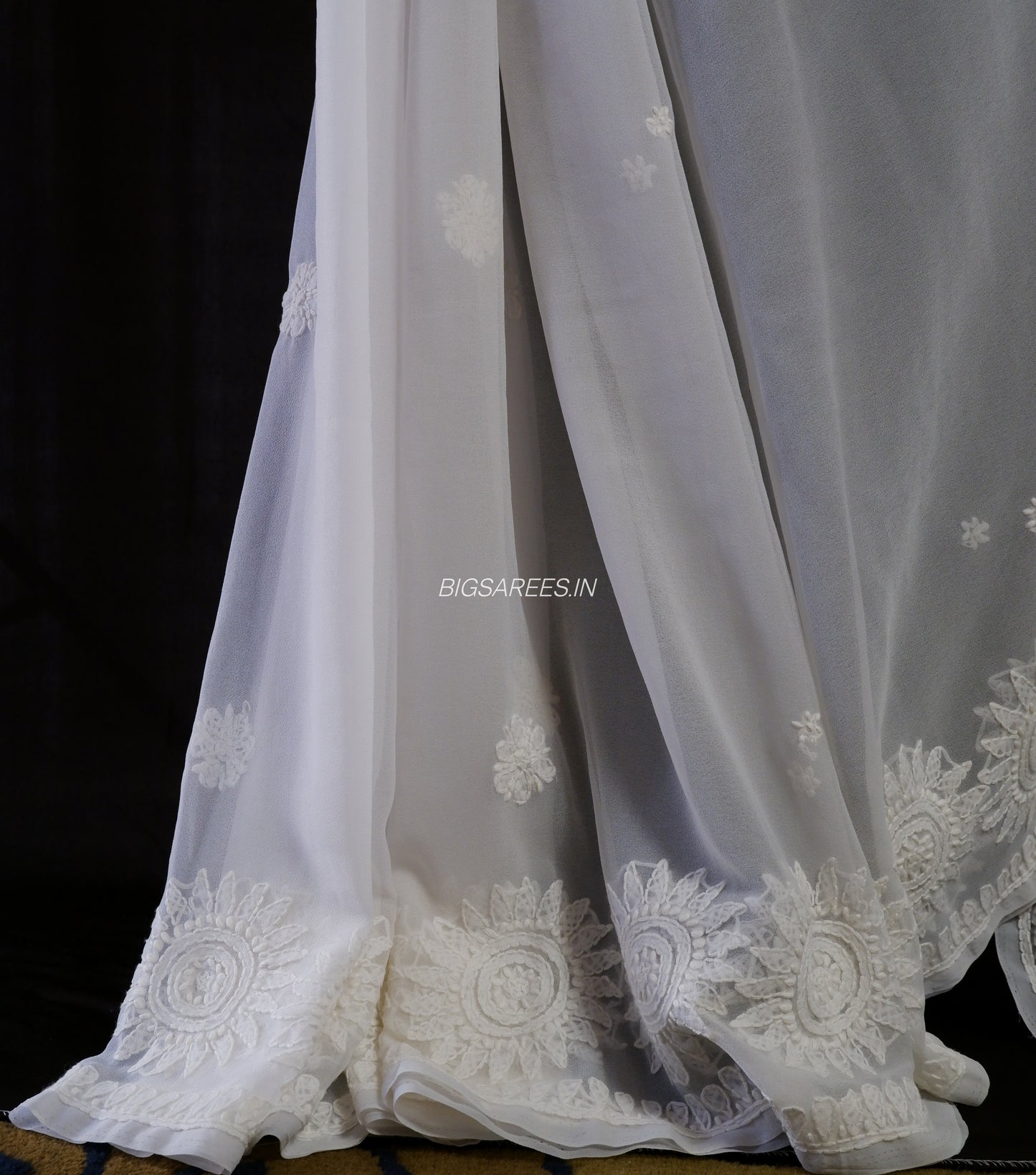 Chikankari Hand Embroidered Saree | Semi Georgette | White