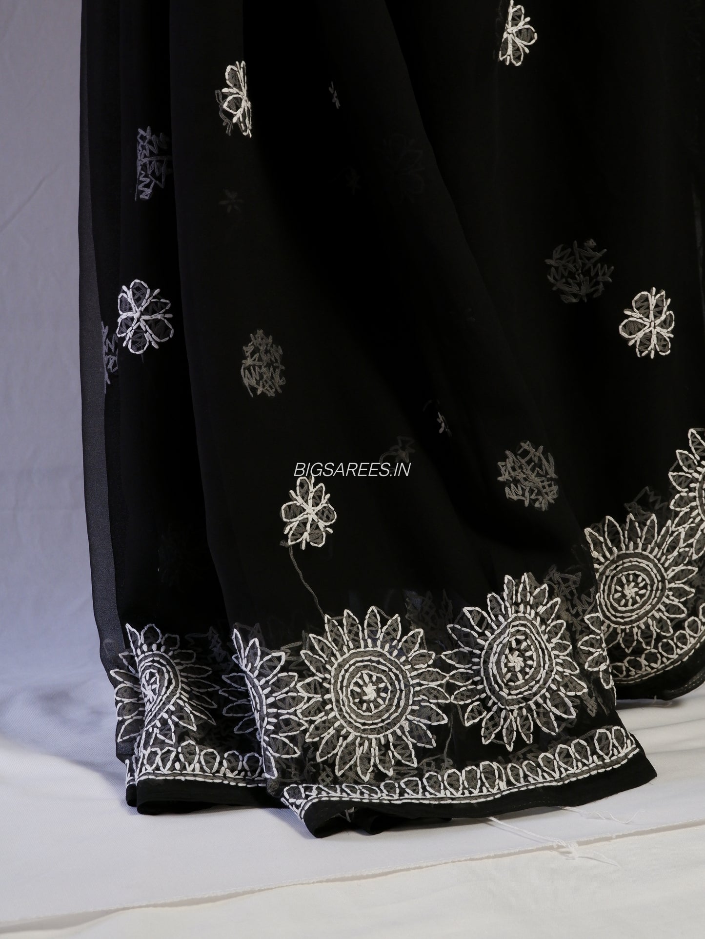 Chikankari Hand Embroidered Saree | Semi Georgette | Black