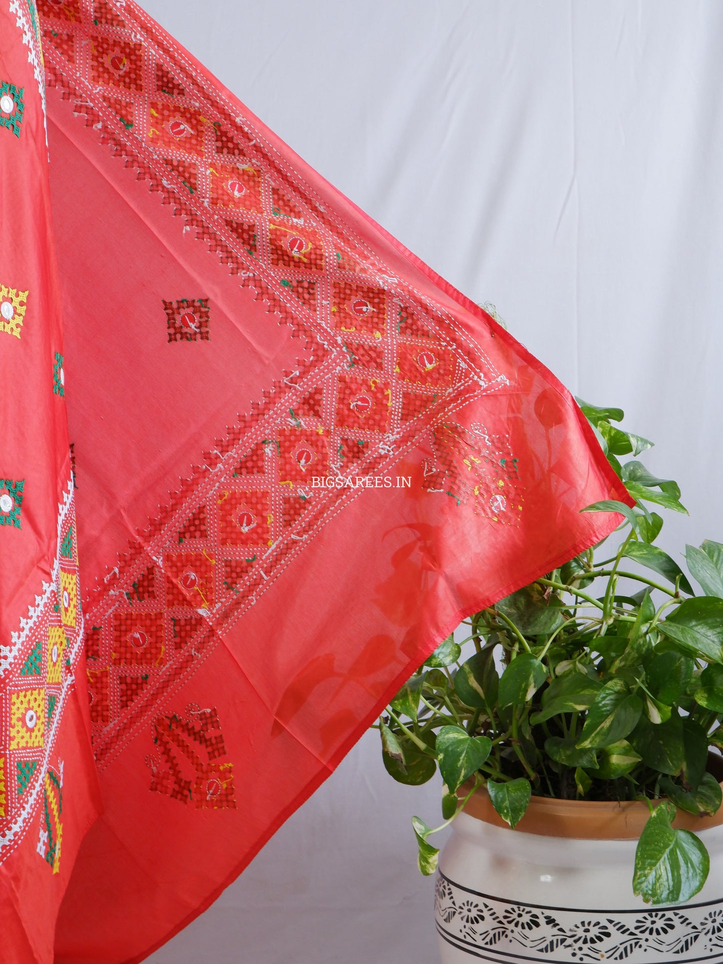 Kutchi Work Dupatta | Blended Banglore Silk Dupatta | Red