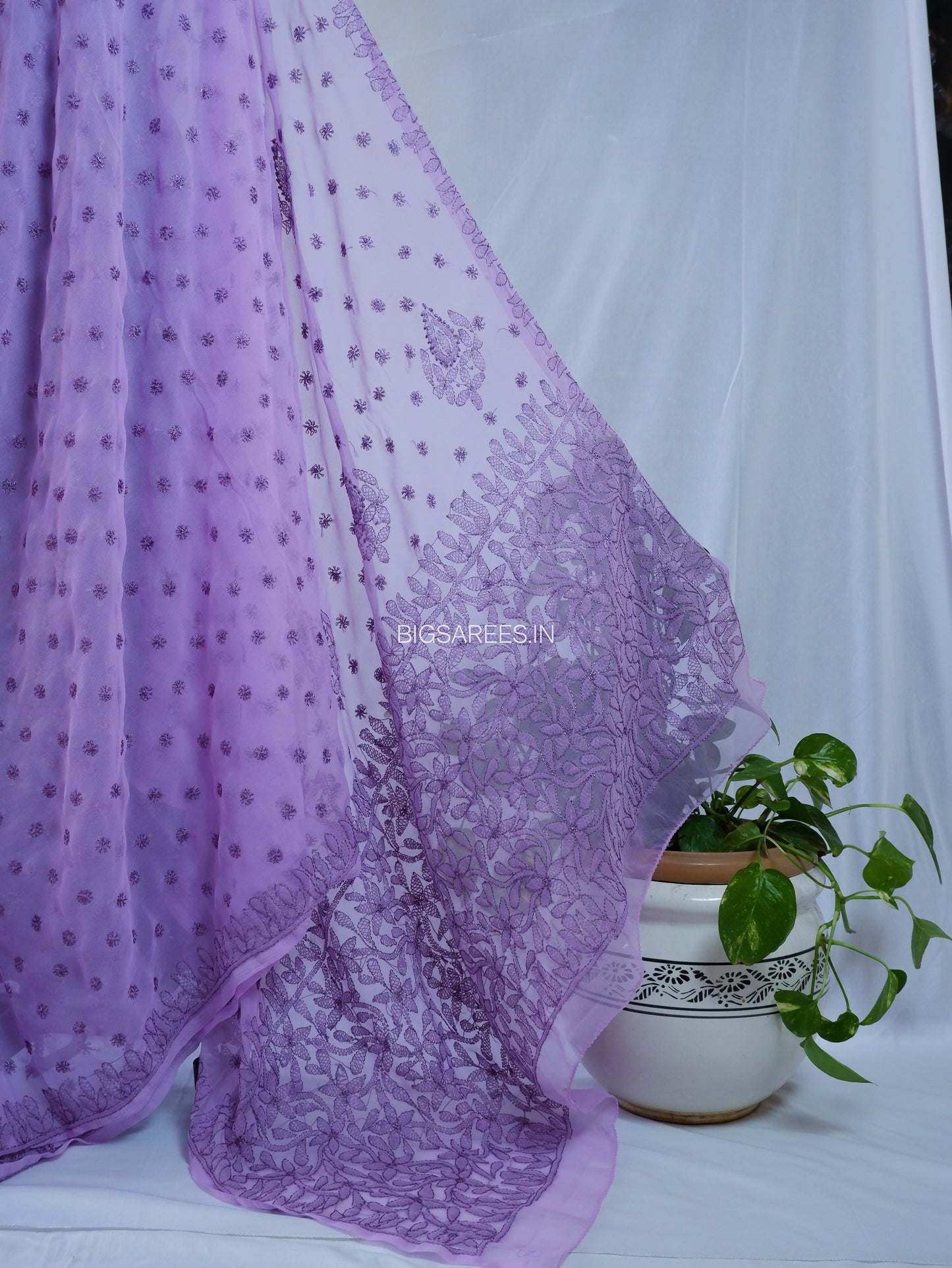 Chikankari Hand Embroidered Saree | Semi Georgette | Lavender