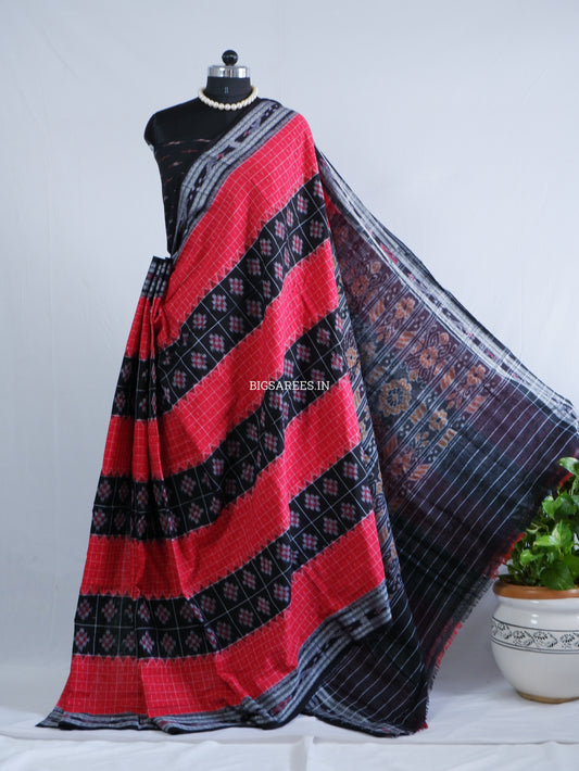 Sambalpuri Ikat Handwoven Saree | Cotton | Red/Black