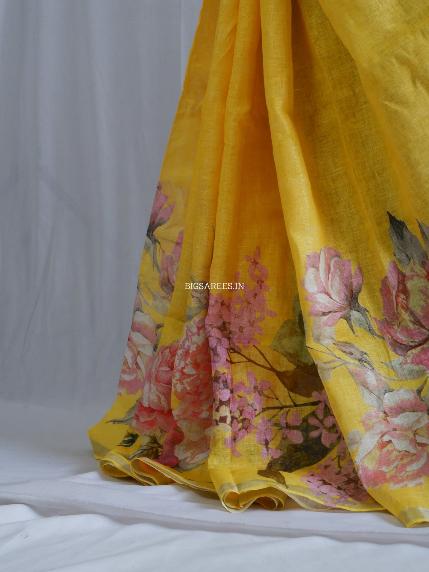 Digital Print Saree | Linen by Linen | Yellow