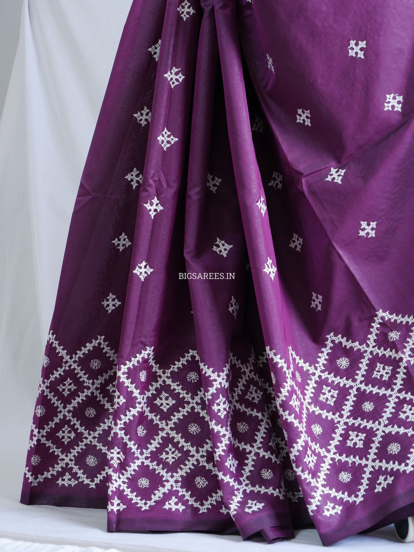 Kutchi/Gujarati Hand Embroidered Saree | Blended Bangalore Silk / Art Silk | Purple