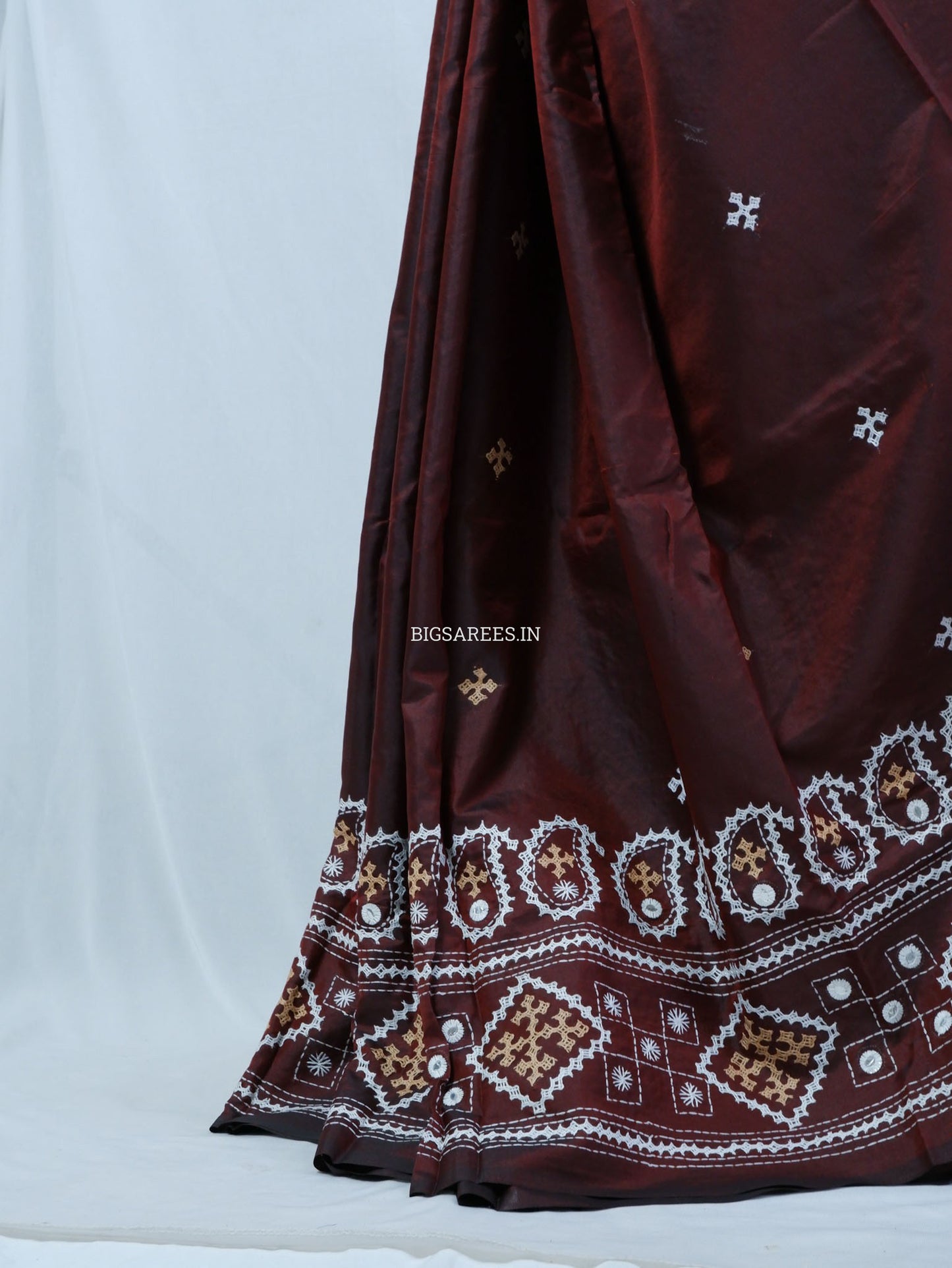 Kutchi/Gujarati Hand Embroidered Saree | Blended Bangalore Silk / Art Silk | Maroon