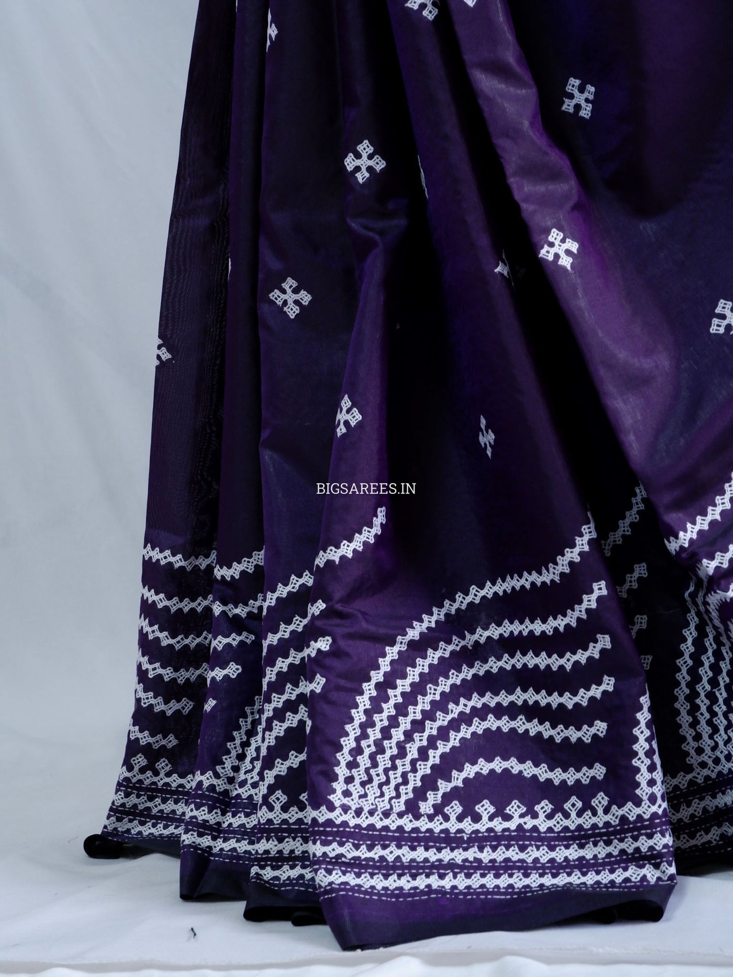 Kutchi/Gujarati Hand Embroidered Saree | Blended Bangalore Silk / Art Silk | Purple