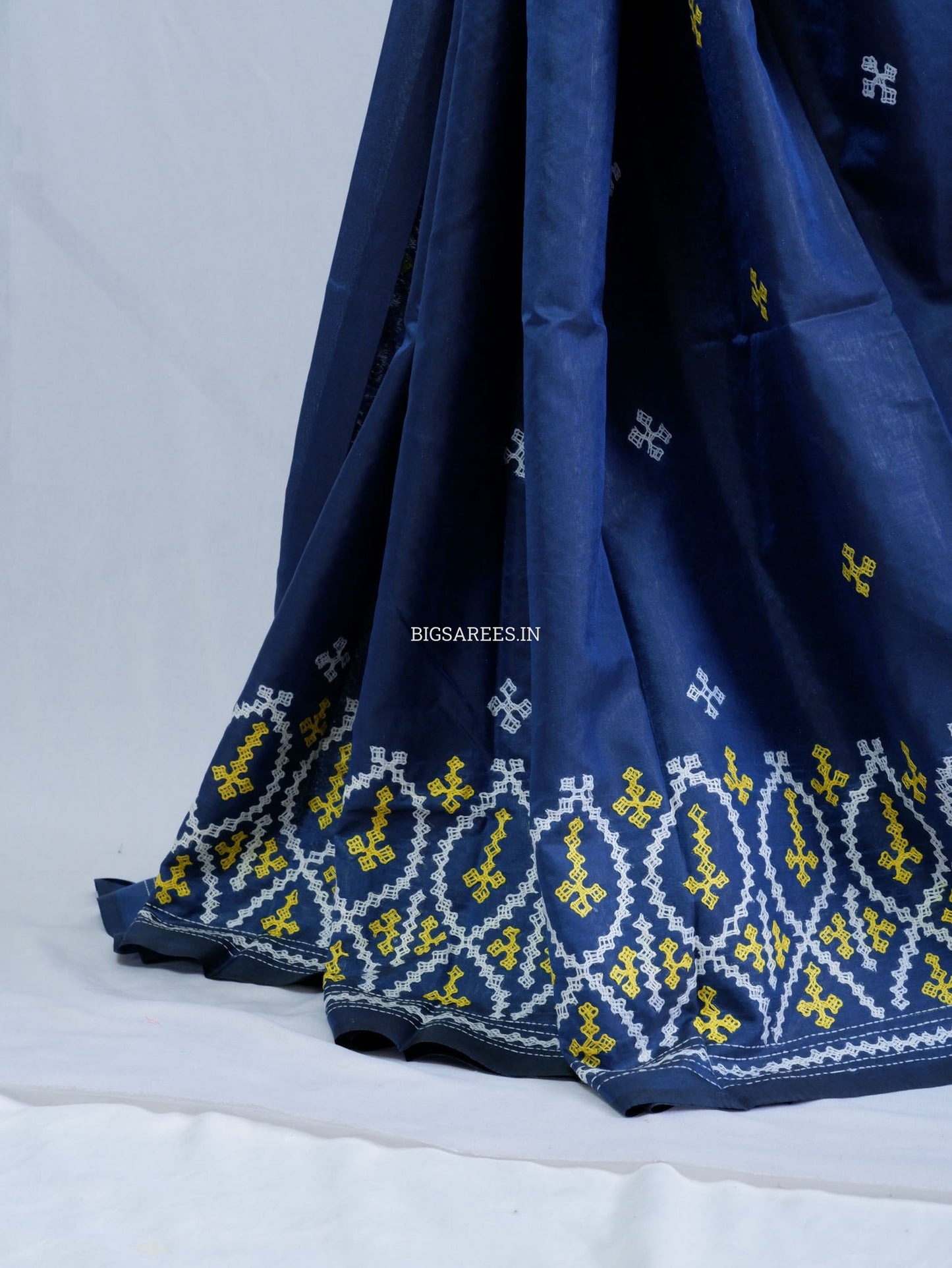 Kutchi/Gujarati Hand Embroidered Saree | Blended Bangalore Silk / Art Silk | Peacock Blue