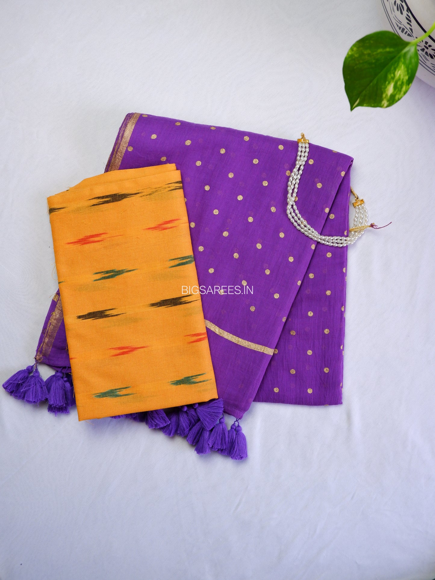 Polka Dot Saree With Blouse | Mul Cotton | Purple