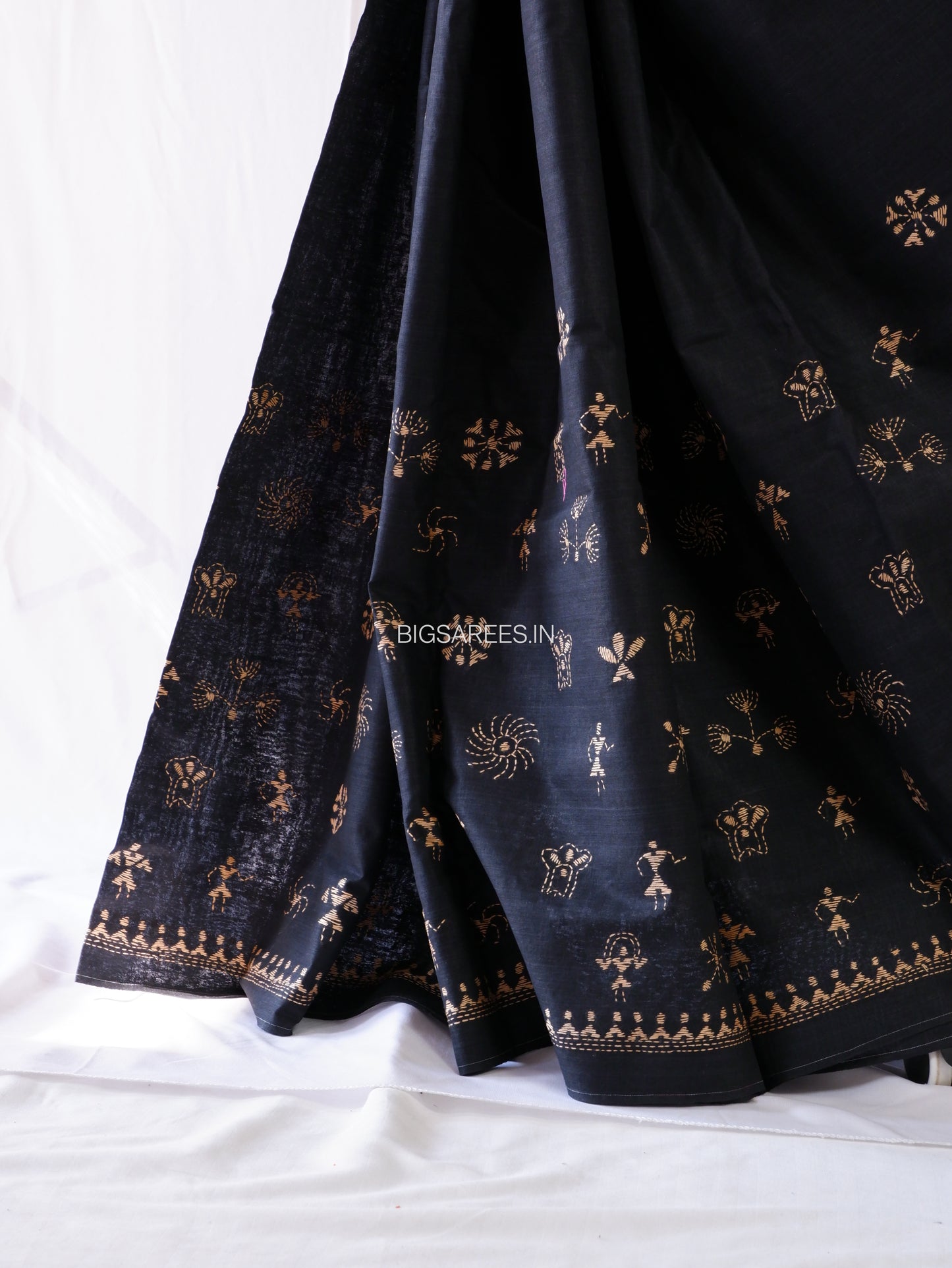 Kantha Hand-Embroidered Saree | Pure Cotton | Black